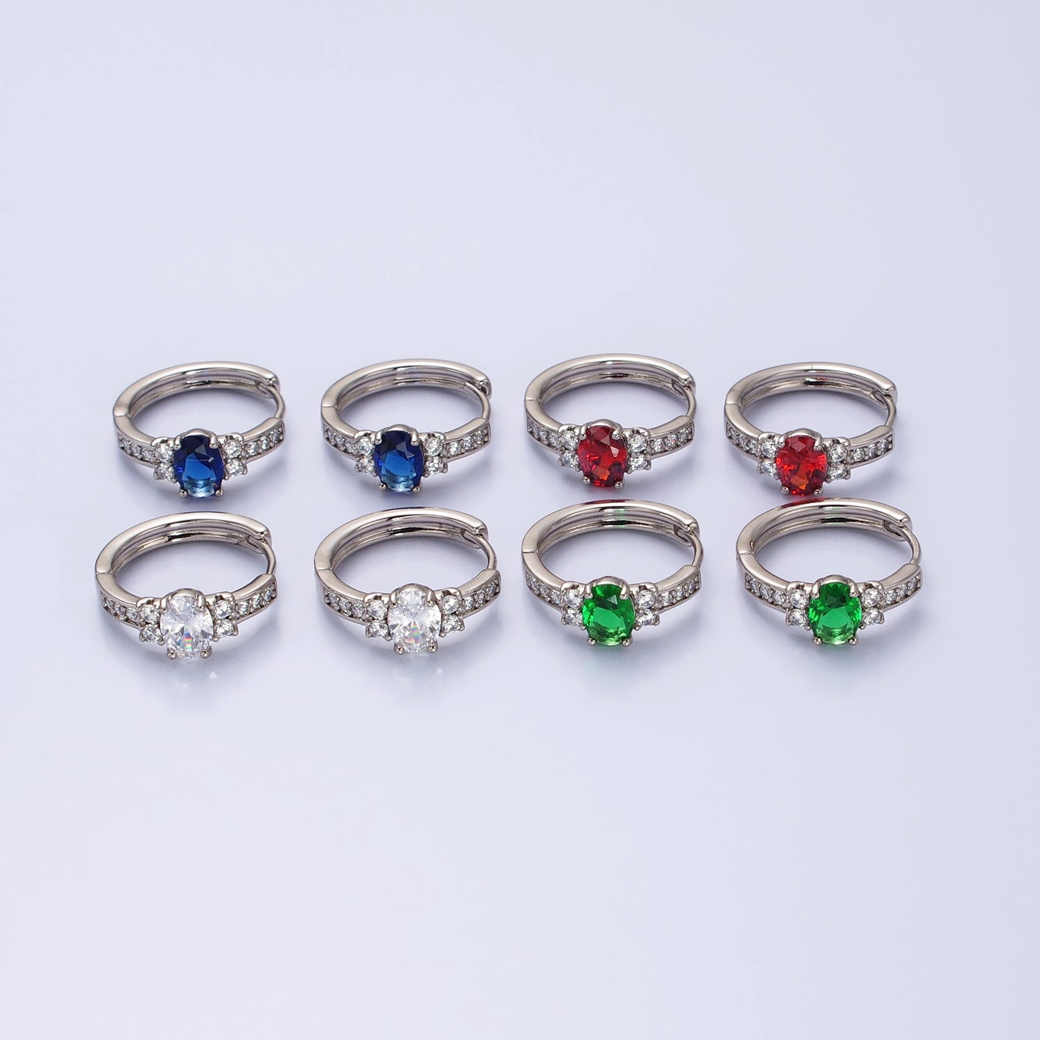 Dainty Silver Huggie Earring Minimalist Clear Blue Red Green CZ Stone Hoop Earring AB788 AB789 AB790 AB791 - DLUXCA
