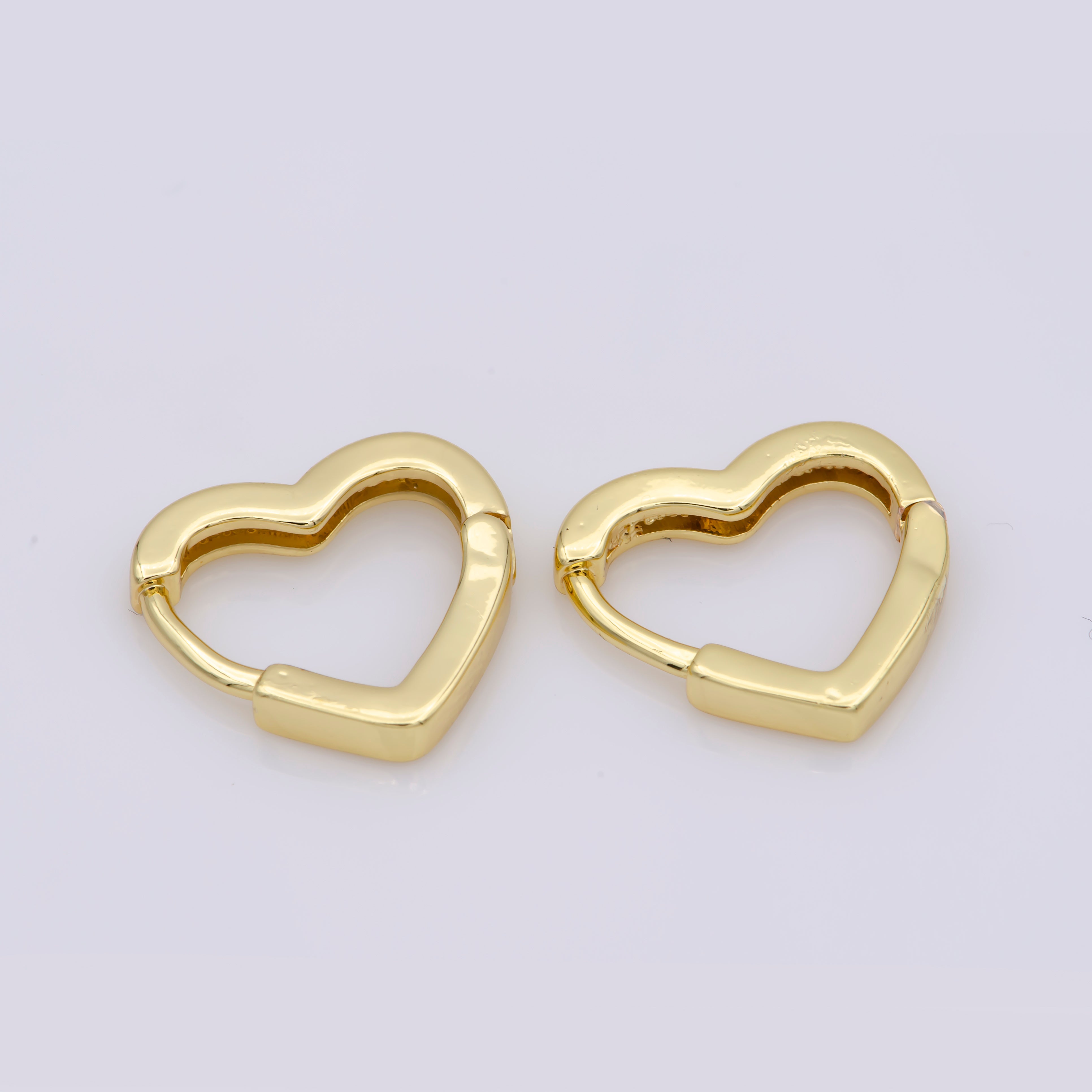 1 pair Dainty Gold Heart Hoop Earrings, Small Gold One Touch Hoops, Heart Earring Gift For Her 24k Gold Filled Earring - DLUXCA