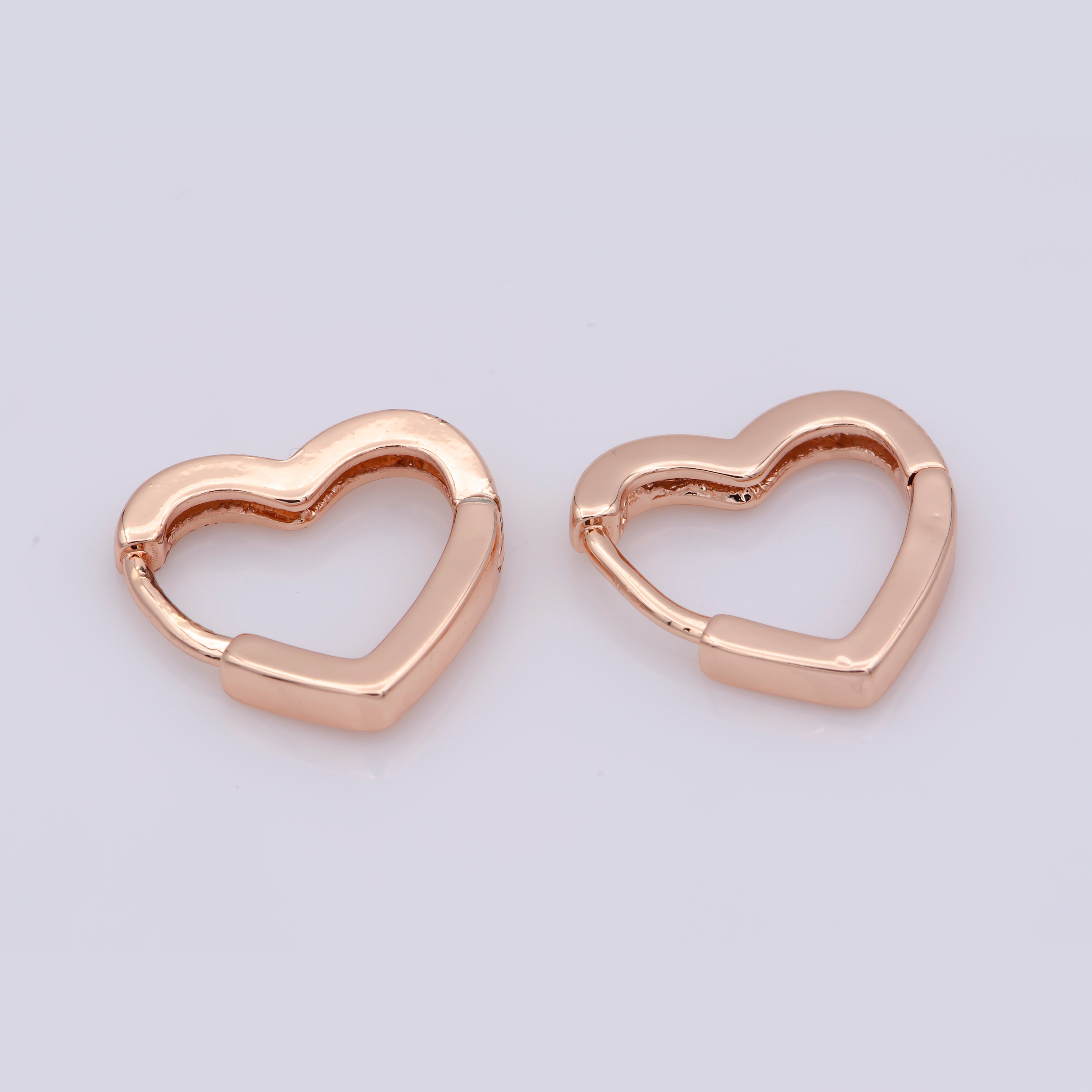 1 pair Dainty Gold Heart Hoop Earrings, Small Gold One Touch Hoops, Heart Earring Gift For Her 24k Gold Filled Earring - DLUXCA