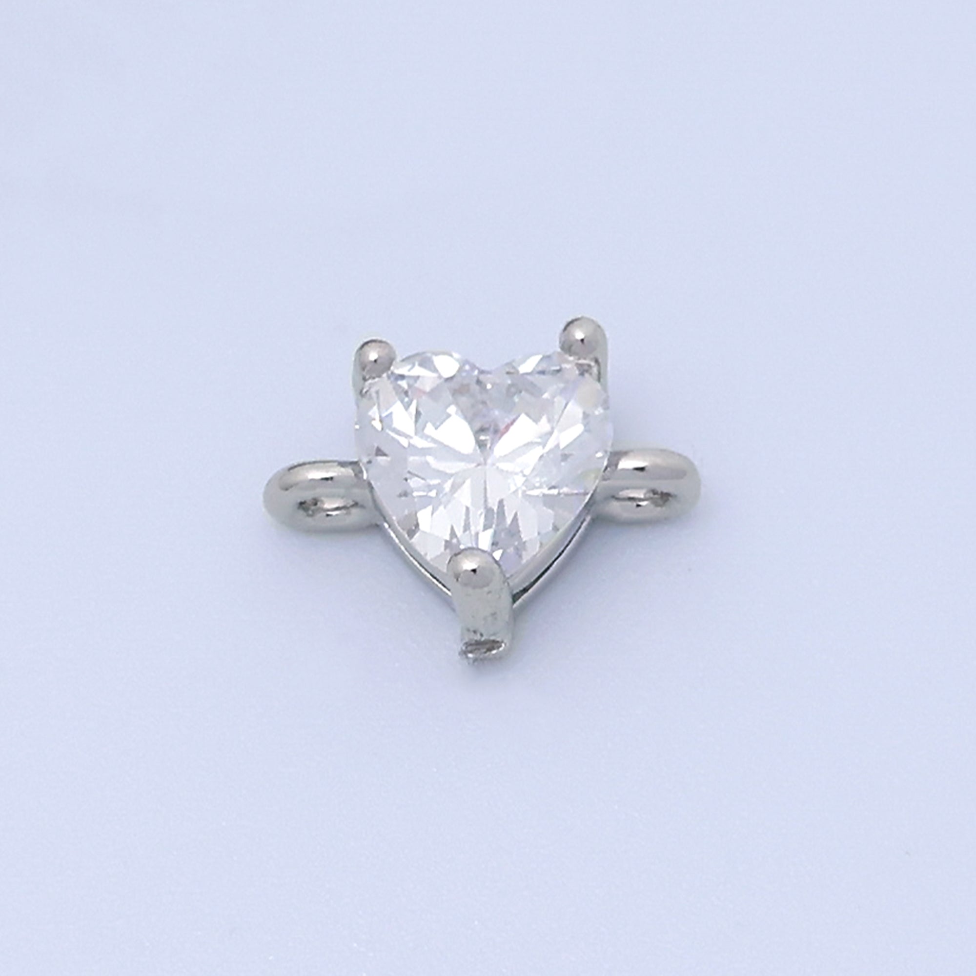 Rhodium Plated 10.3mm Clear CZ Heart Mini Connector | F631