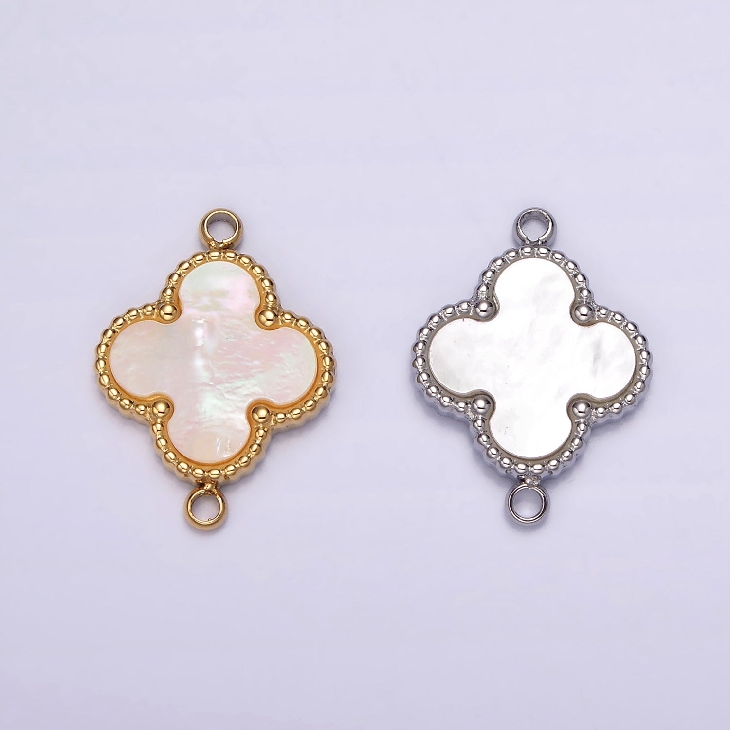 OS 16K Gold Filled 13mm Shell Pearl Quatrefoil Clover Beaded Connector in Gold & Silver | G-025 G-026