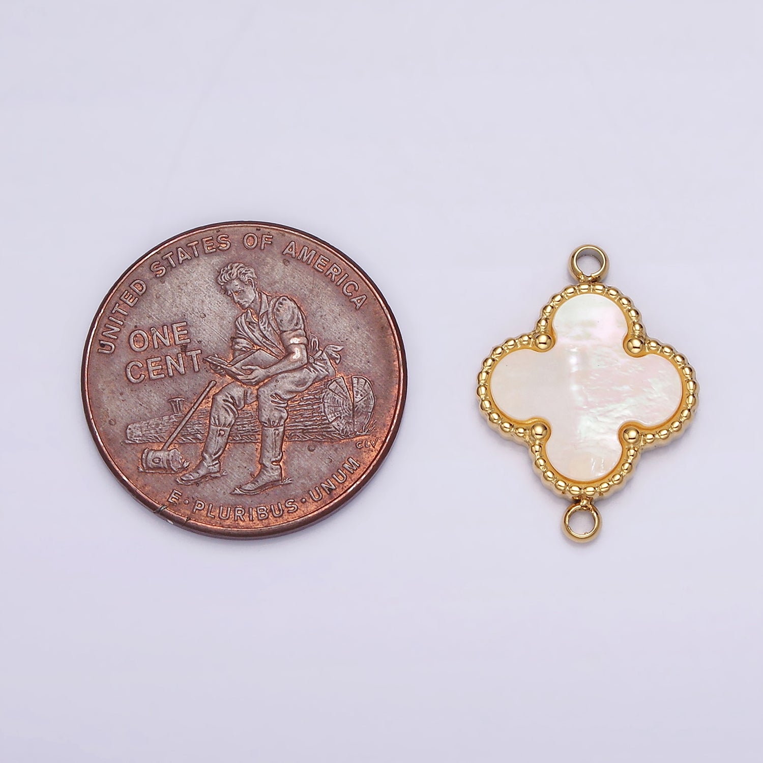 OS 16K Gold Filled 13mm Shell Pearl Quatrefoil Clover Beaded Connector in Gold & Silver | G-025 G-026