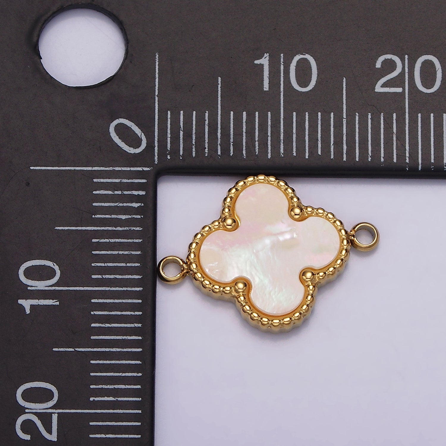 OS 16K Gold Filled 13mm Shell Pearl Quatrefoil Clover Beaded Connector in Gold & Silver | G-025 G-026