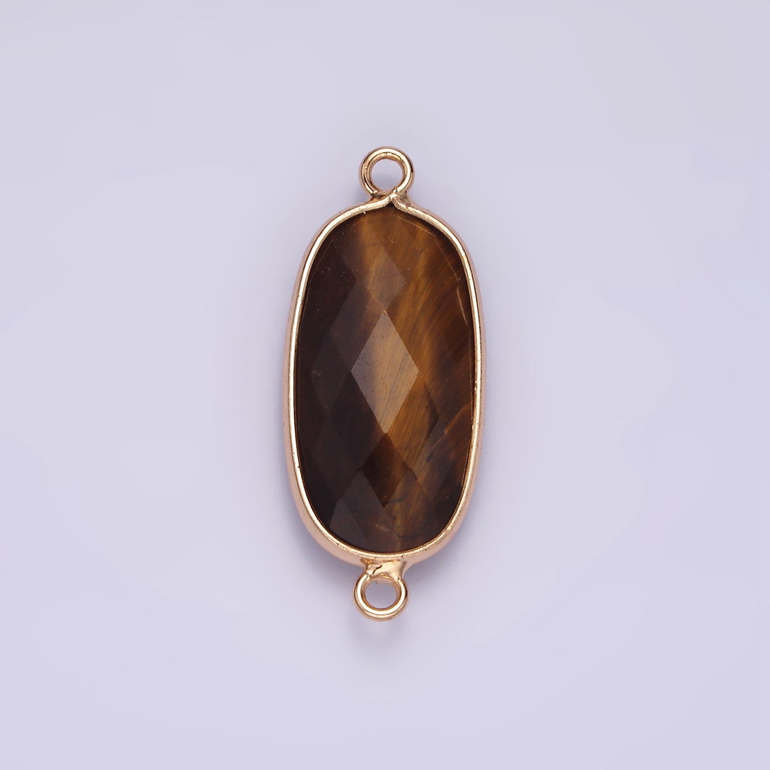 Faceted Gemstone Oval Gold Charm Connector Rose Quartz Onyx Labradorite Amethyst Amazonite Charm G033 - G043