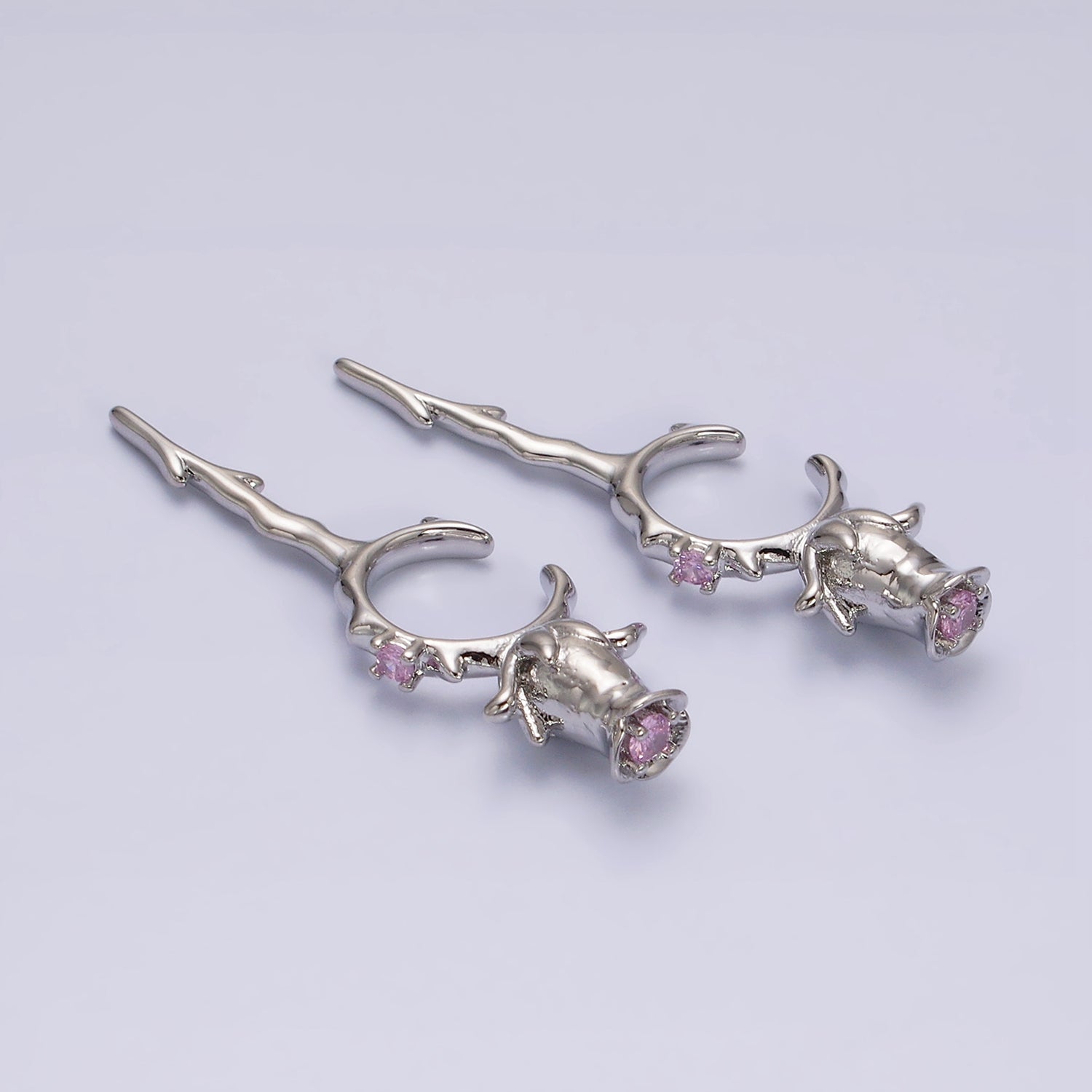 16K Gold Filled Pink CZ Rose Flower Molten Drip Linear Ear Cuff Earrings in Gold & Silver | G315 G330 - DLUXCA