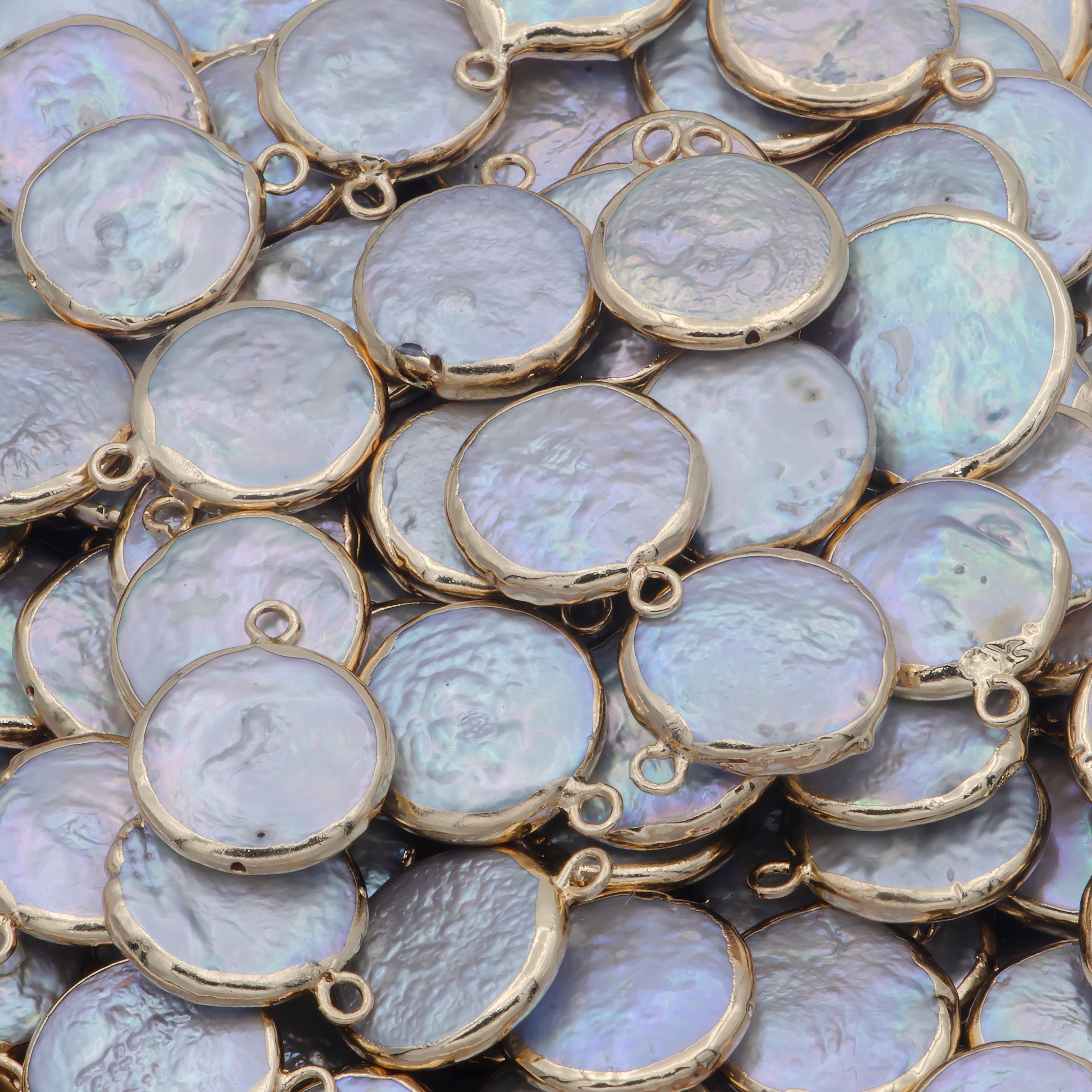 Natural Coin Pearl Charm 18mm Irregular Pearl Connector, Freeform Fresh Water Pearl Charm, Gold Plated Edged Pearl Jewelry Bulk - DLUXCA