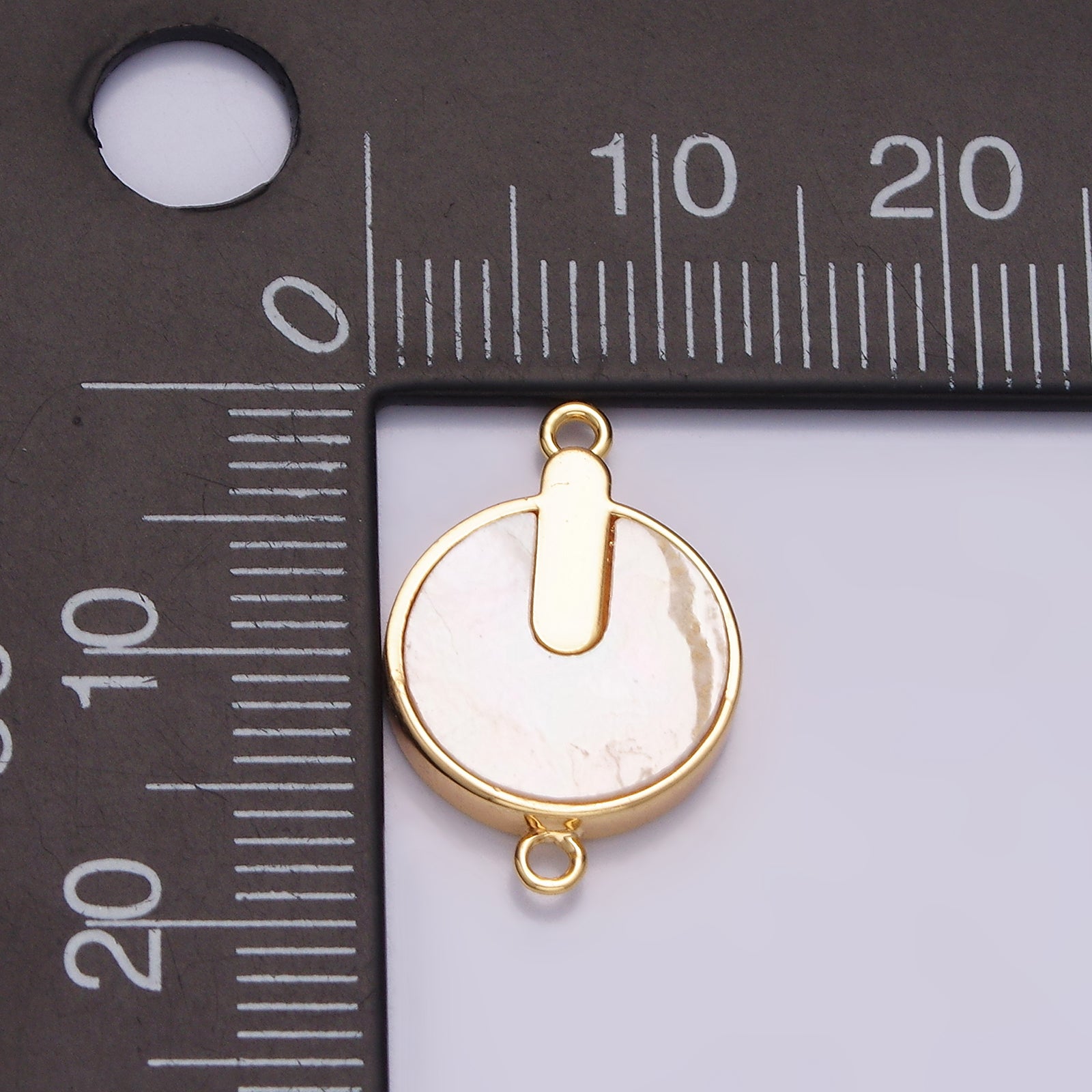 16K Gold Filled 12mm Bar Lined Shell Pearl Round Minimalist Bezel Connector | G694 - DLUXCA