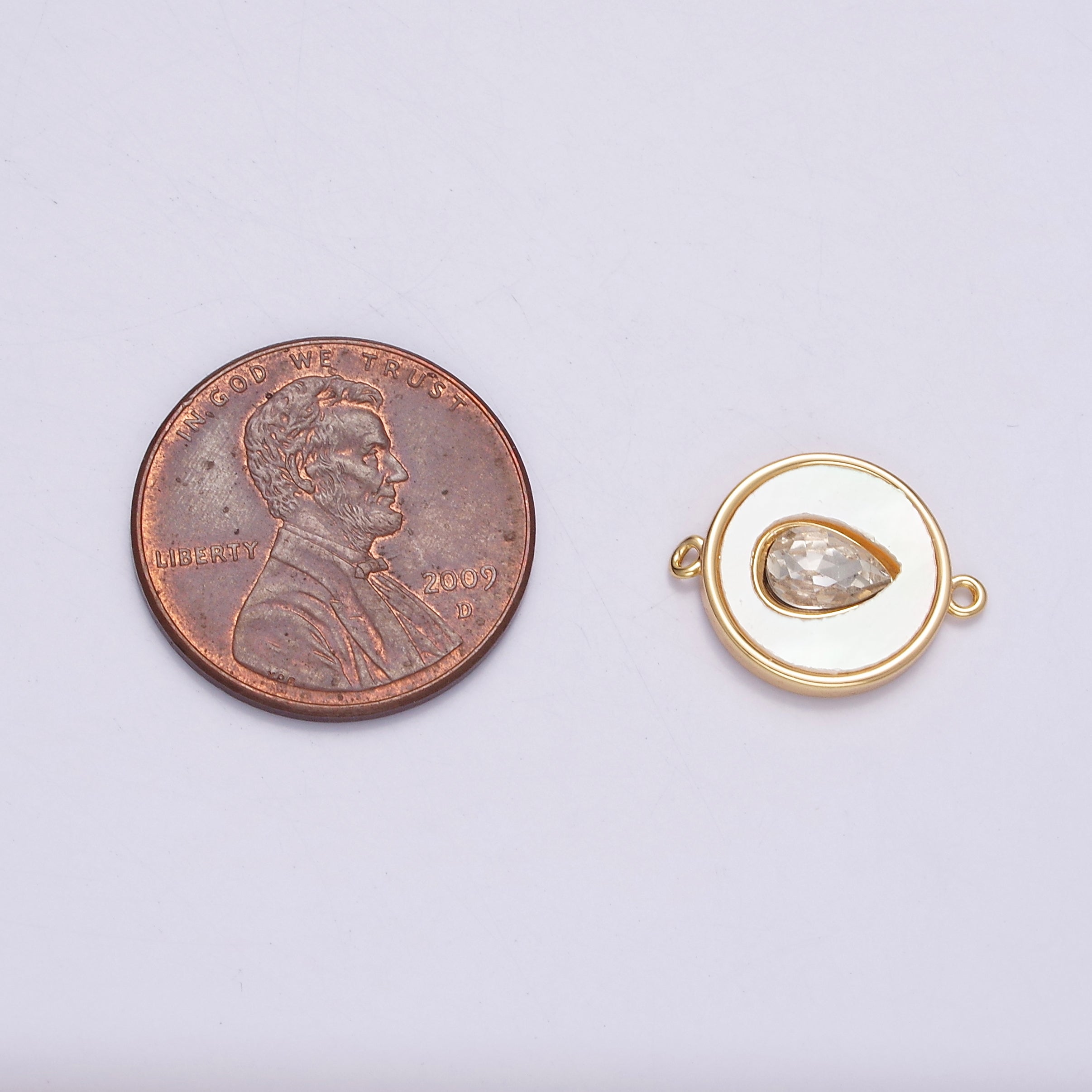 16K Gold Filled 11.5mm Sideway Clear Teardrop Shell Pearl Round Connector | G706 - DLUXCA