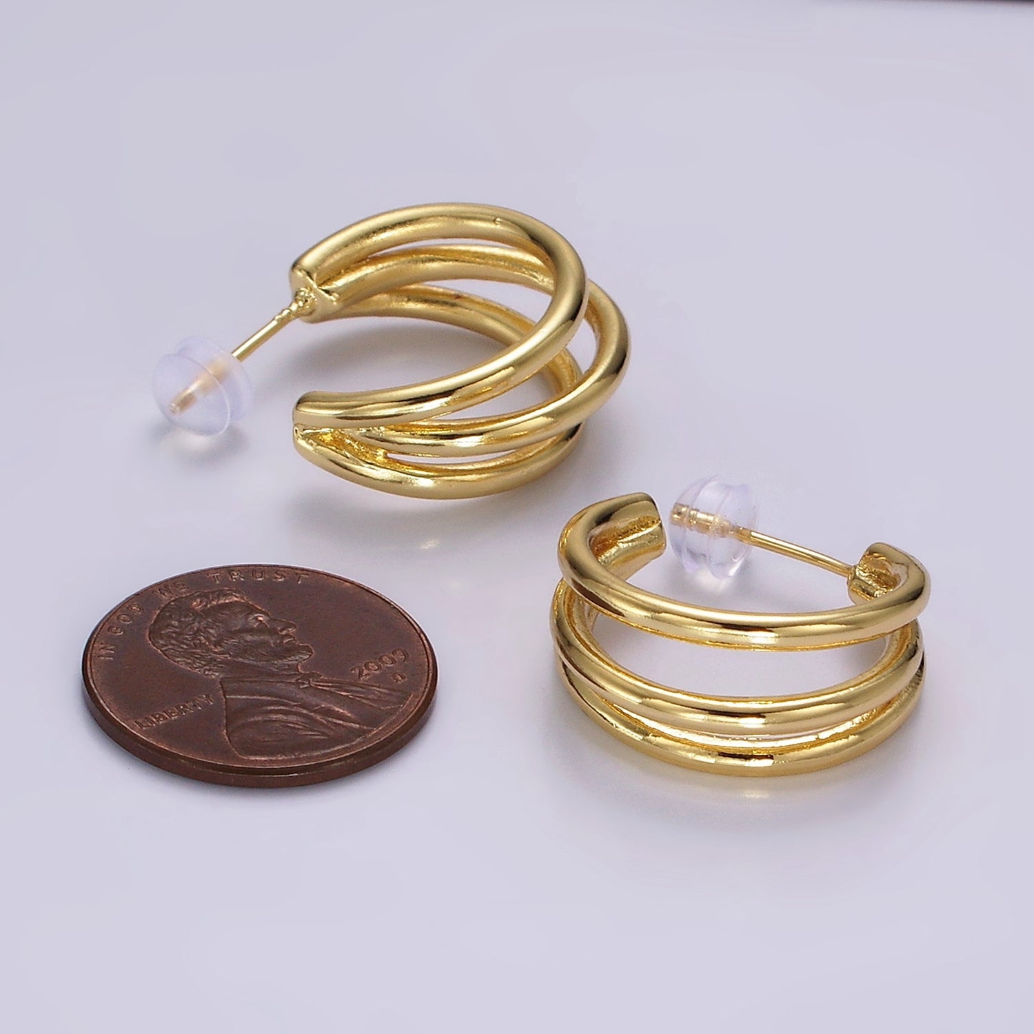 14K Gold Filled 20mm Triple Band Claw C-Shaped Hoop Earrings | AE382