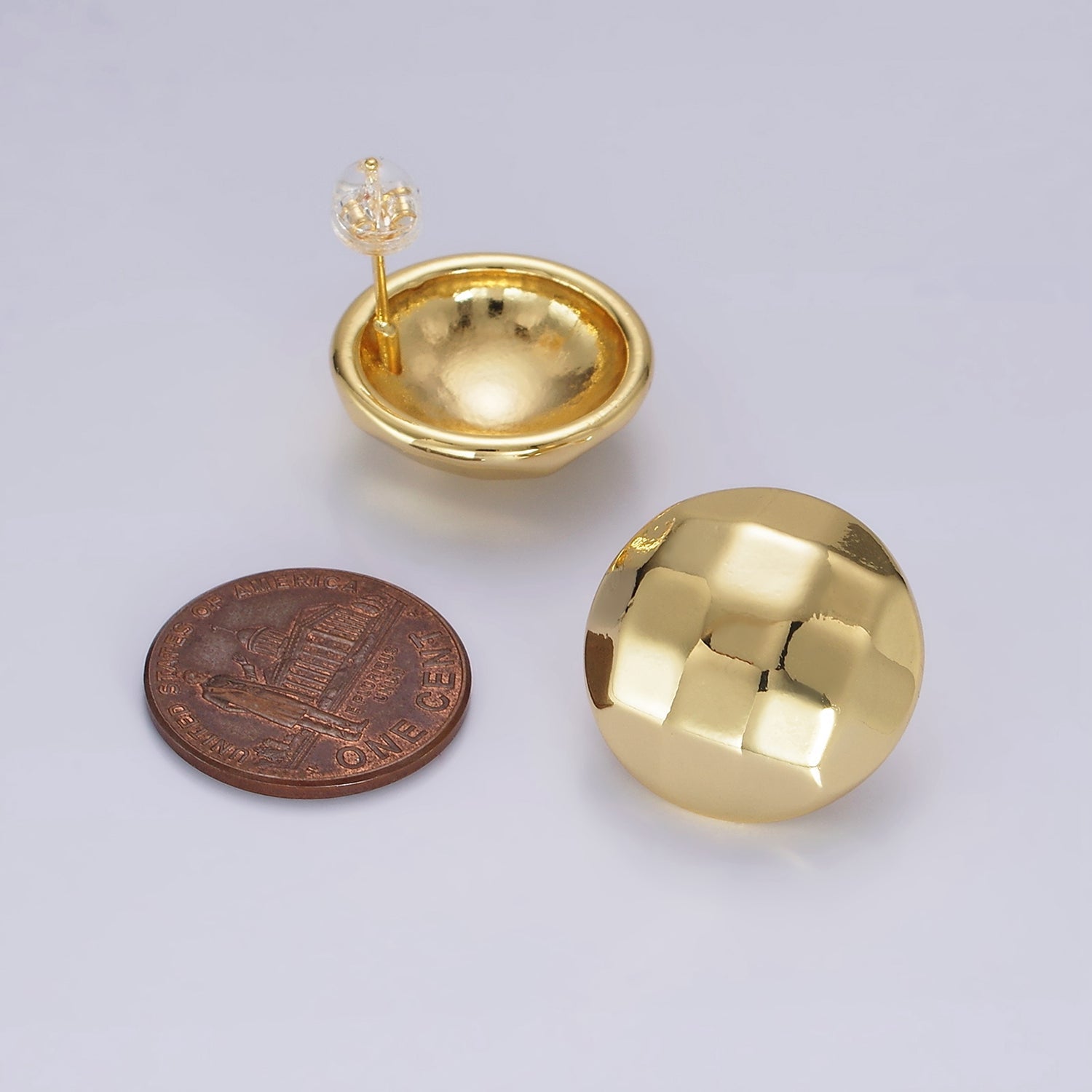 14K Gold Filled Multifaceted Round Dome Stud Earrings | V-240 - DLUXCA