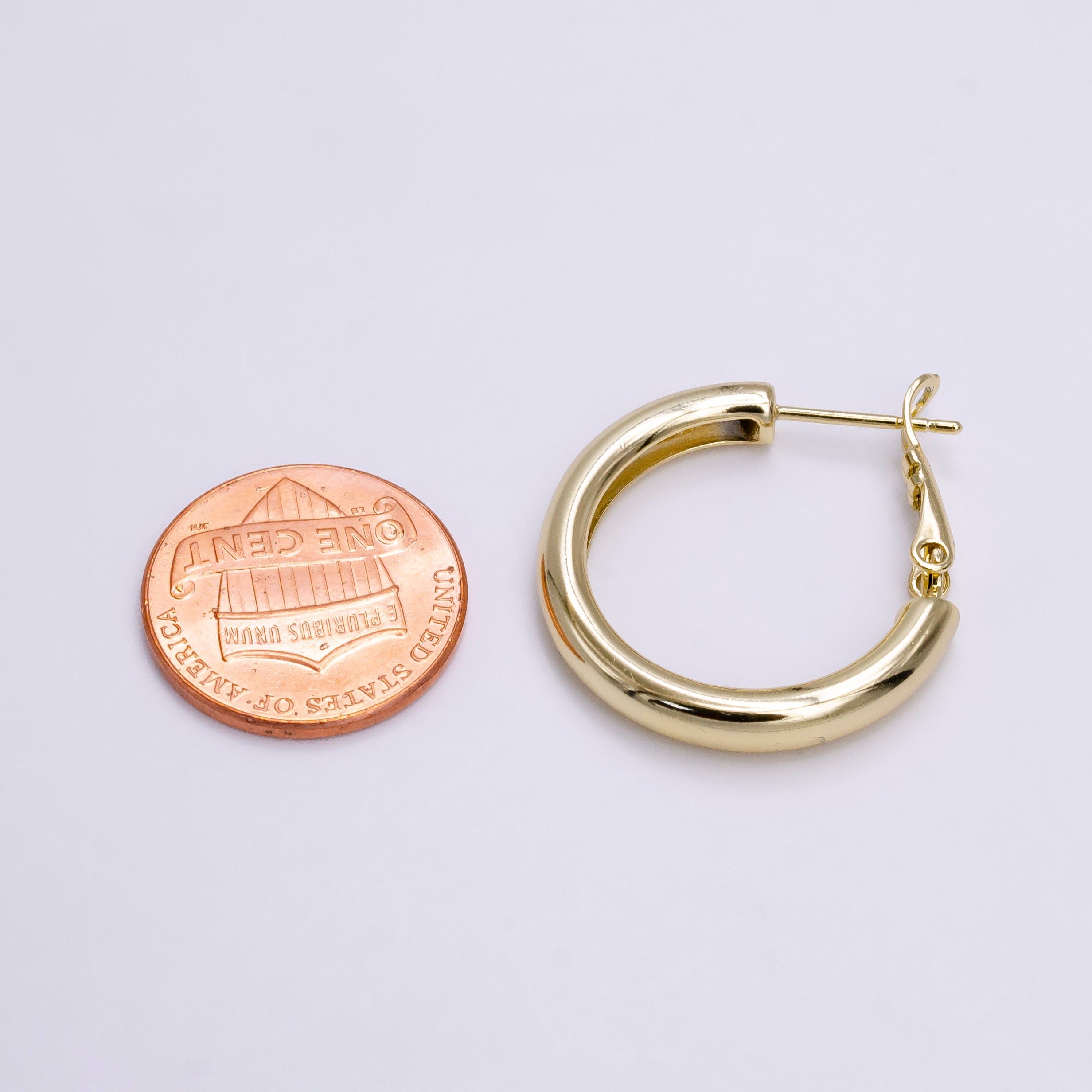 14K Gold Filled 25mm Round Chubby Hinge Hoop Earrings | AE543 - DLUXCA