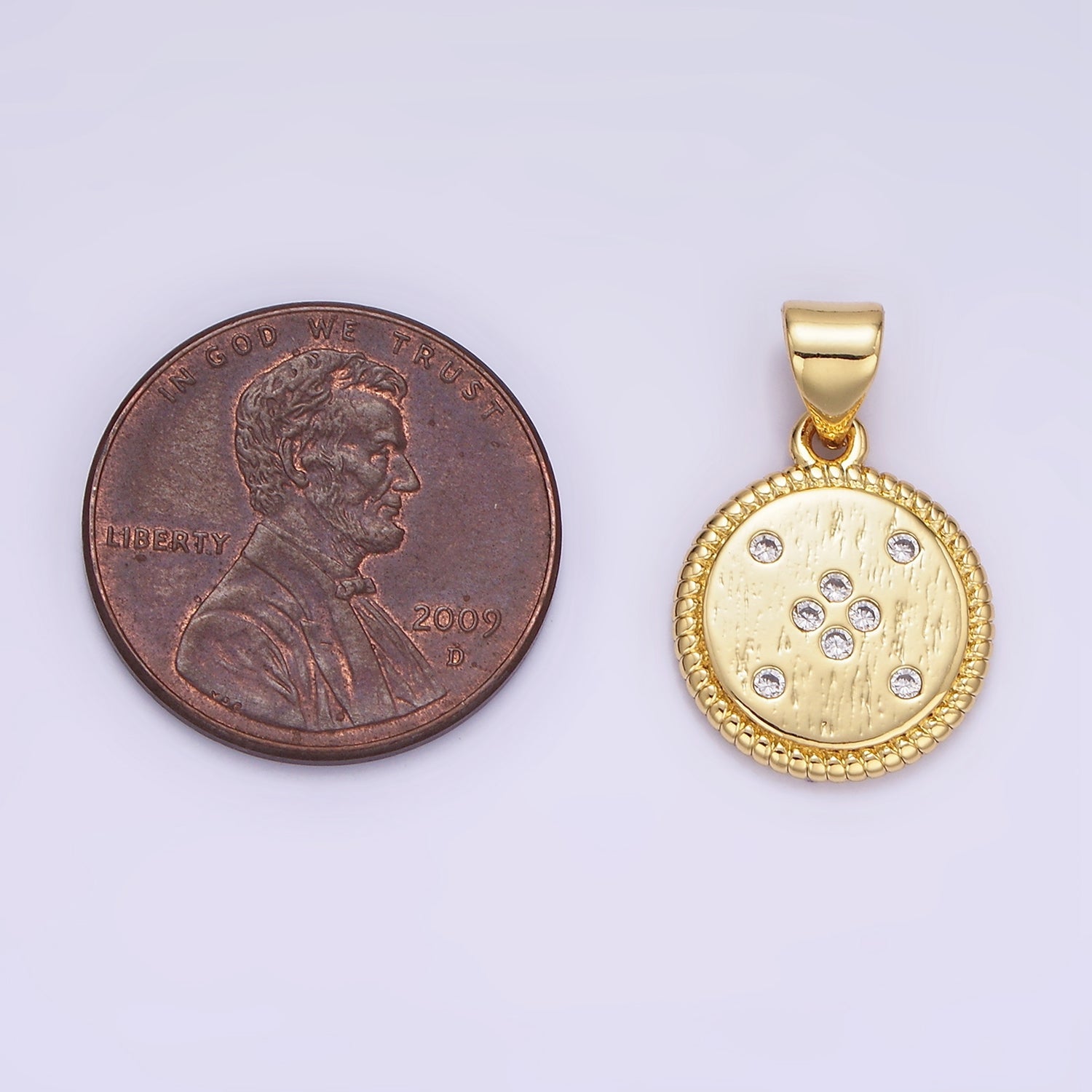 14K Gold Filled CZ Dotted Round Croissant Bezel Pendant in Gold & Silver | AA1152