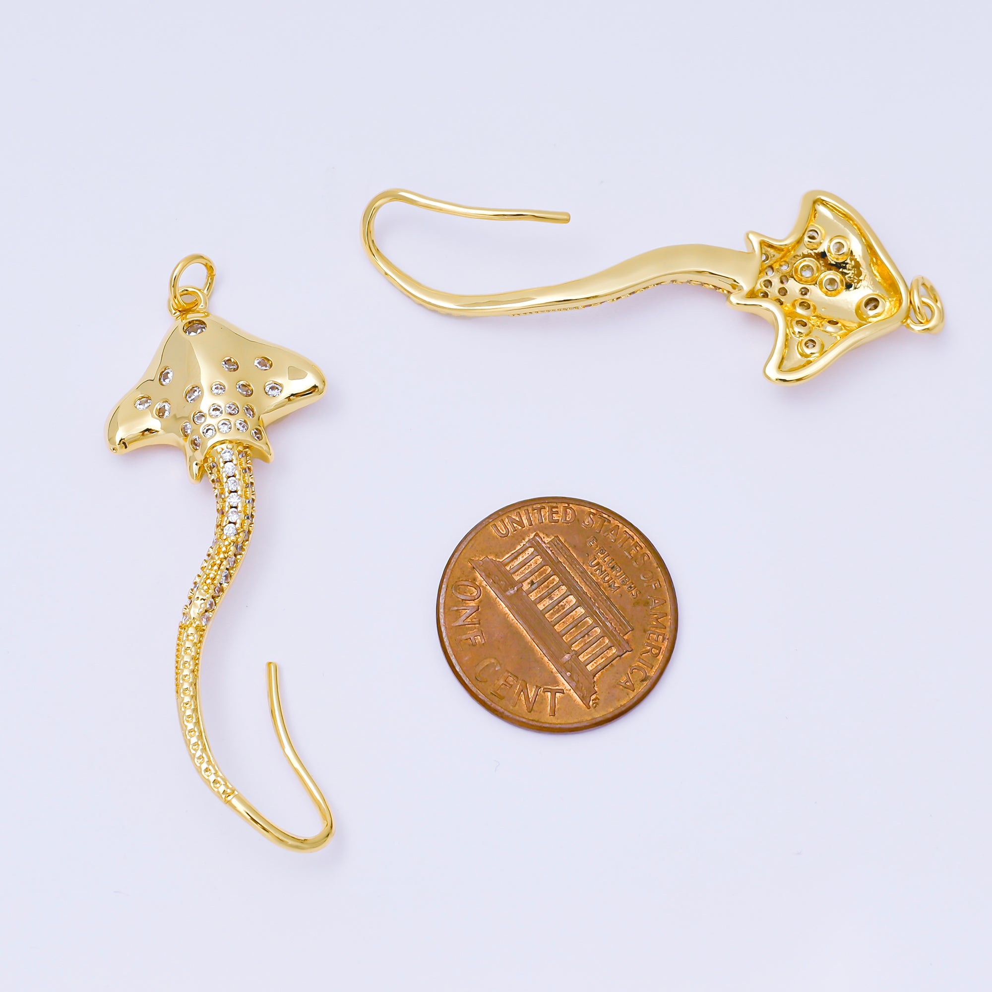 14K Gold Filled Clear CZ Dotted Micro Paved Sting Manta Ray Fish Charm | AG884