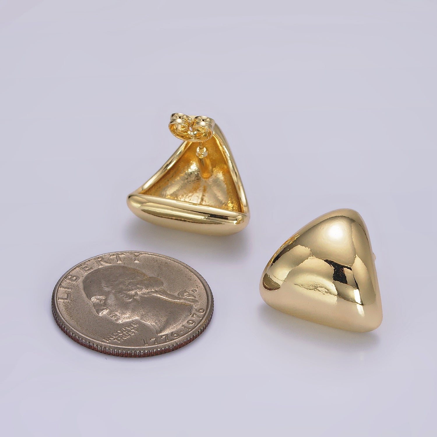 14K Gold Filled Edged Triangle Dome Minimalist Stud Earrings | V452