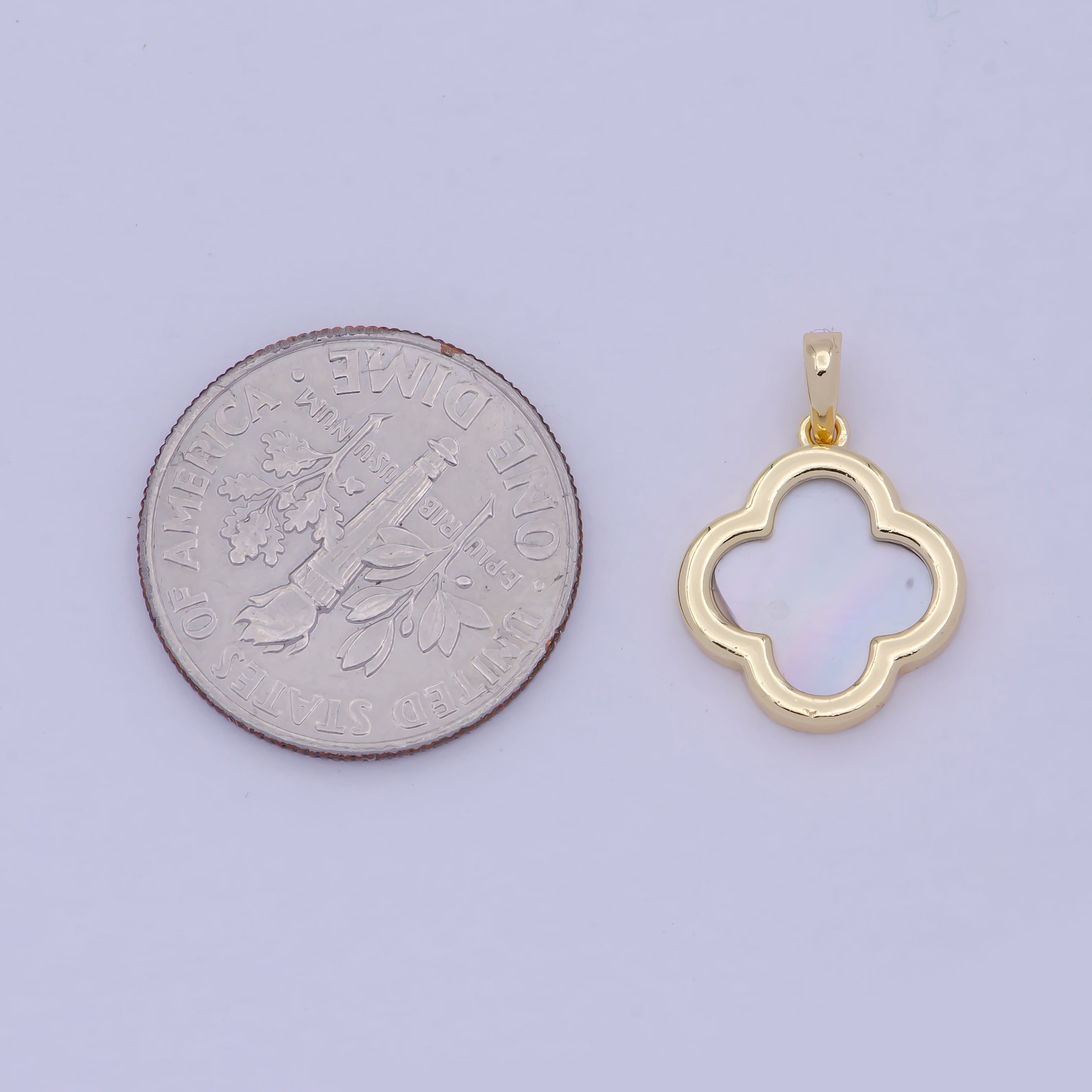 Mini 14K Gold Filled Pearl Shell Quatrefoil Clover Pendant | X350 - DLUXCA
