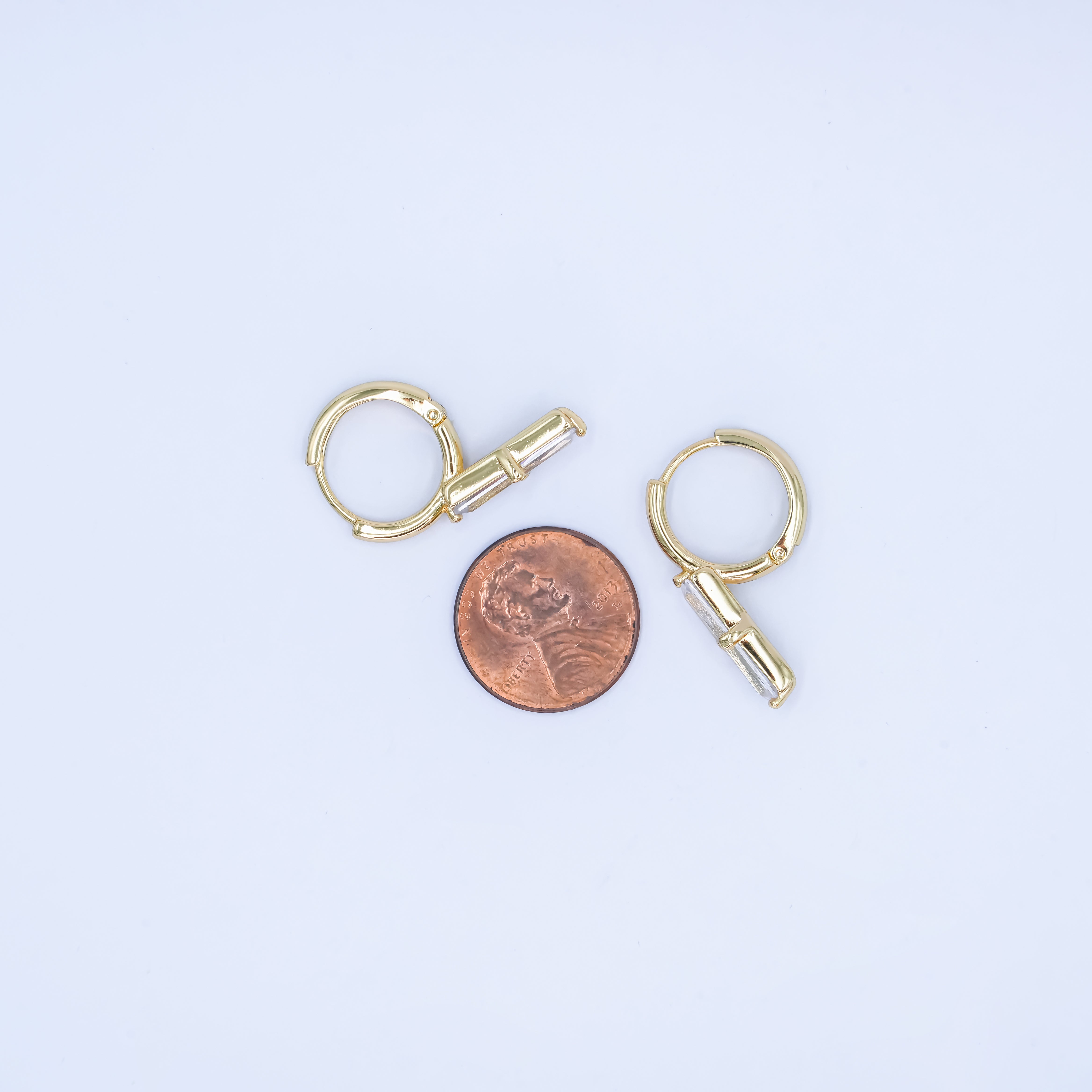 14K Gold Filled Baguette CZ Drop Huggie Earrings | AD1189