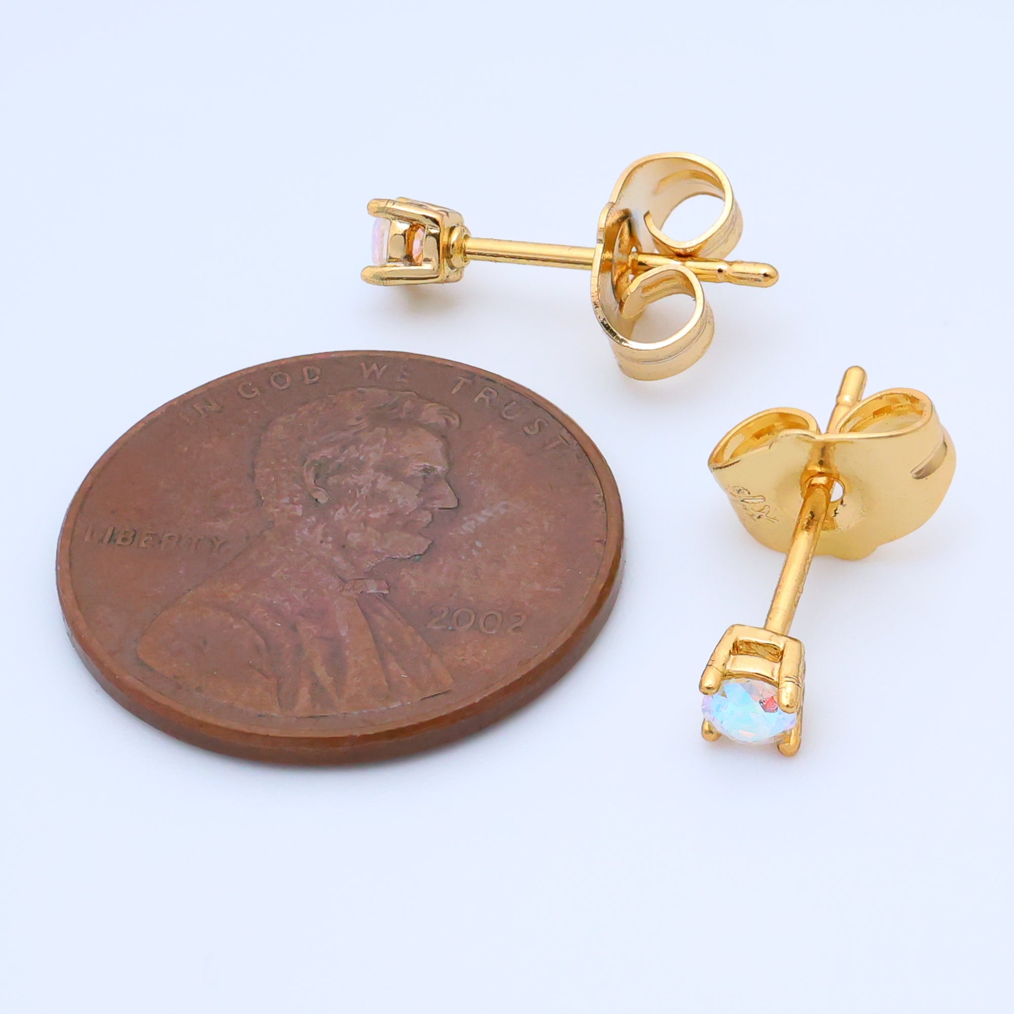 14K Gold Filled 3mm Iridescent AB CZ Mini Stud Earrings | AB1065