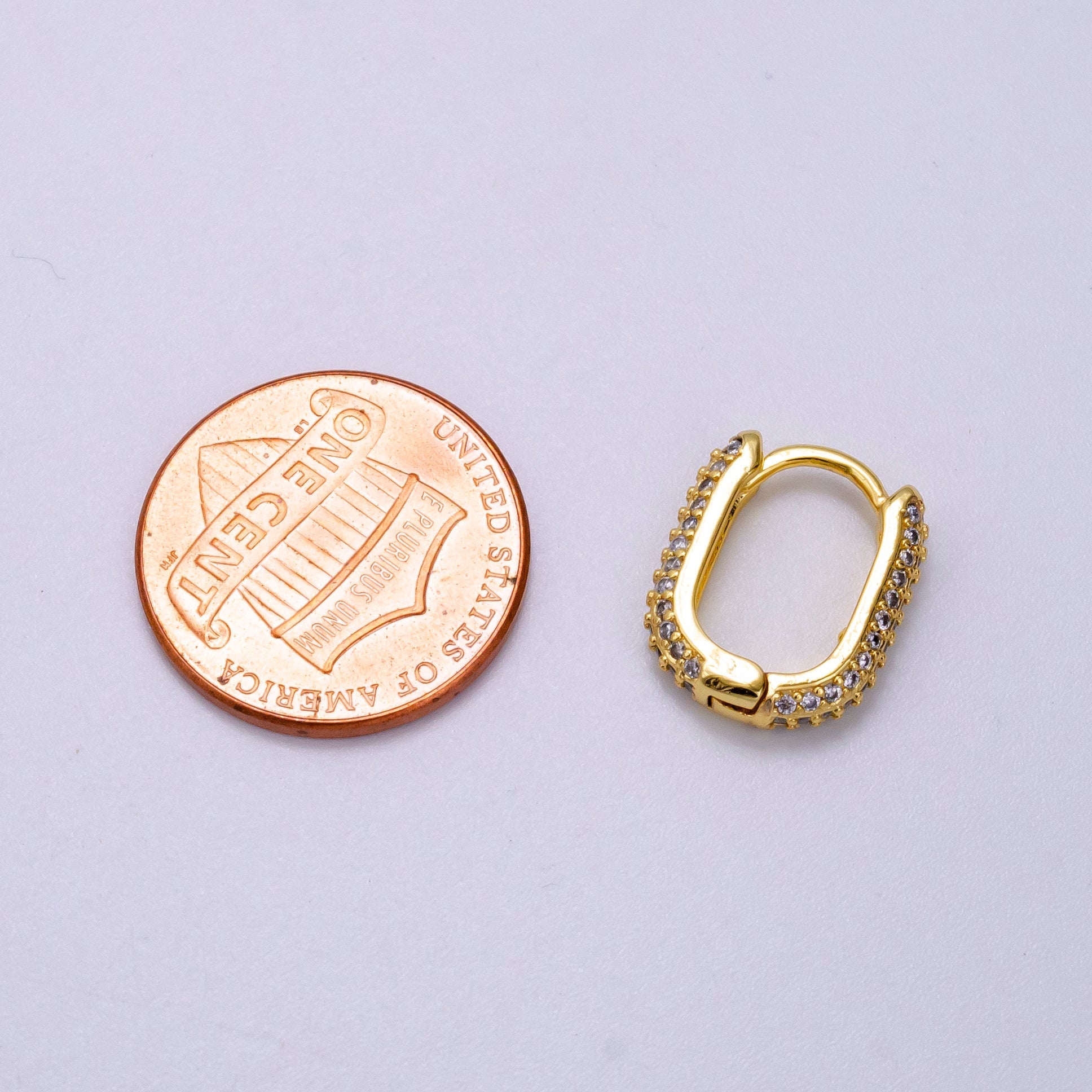 14K Gold Filled 15mm Micro Paved CZ Oblong Huggie Earrings | AB1114