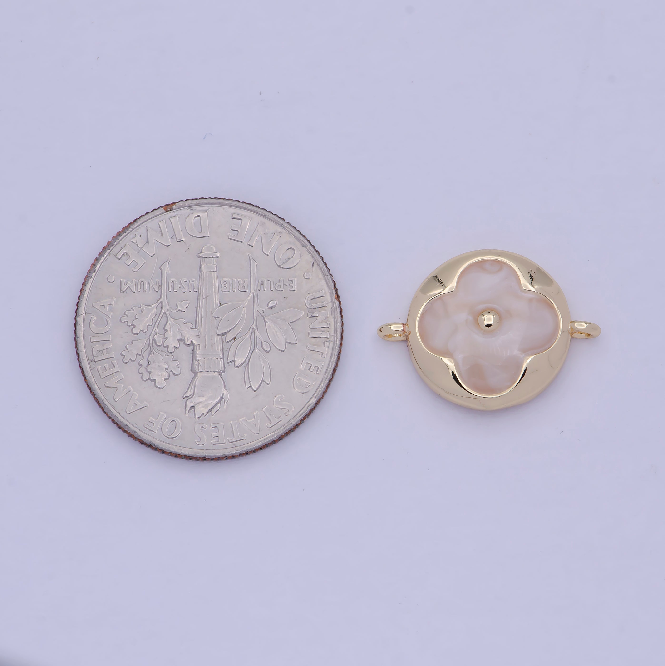 White Pearl Clover Charm Connector for Link Bracelet Component W-535 - DLUXCA