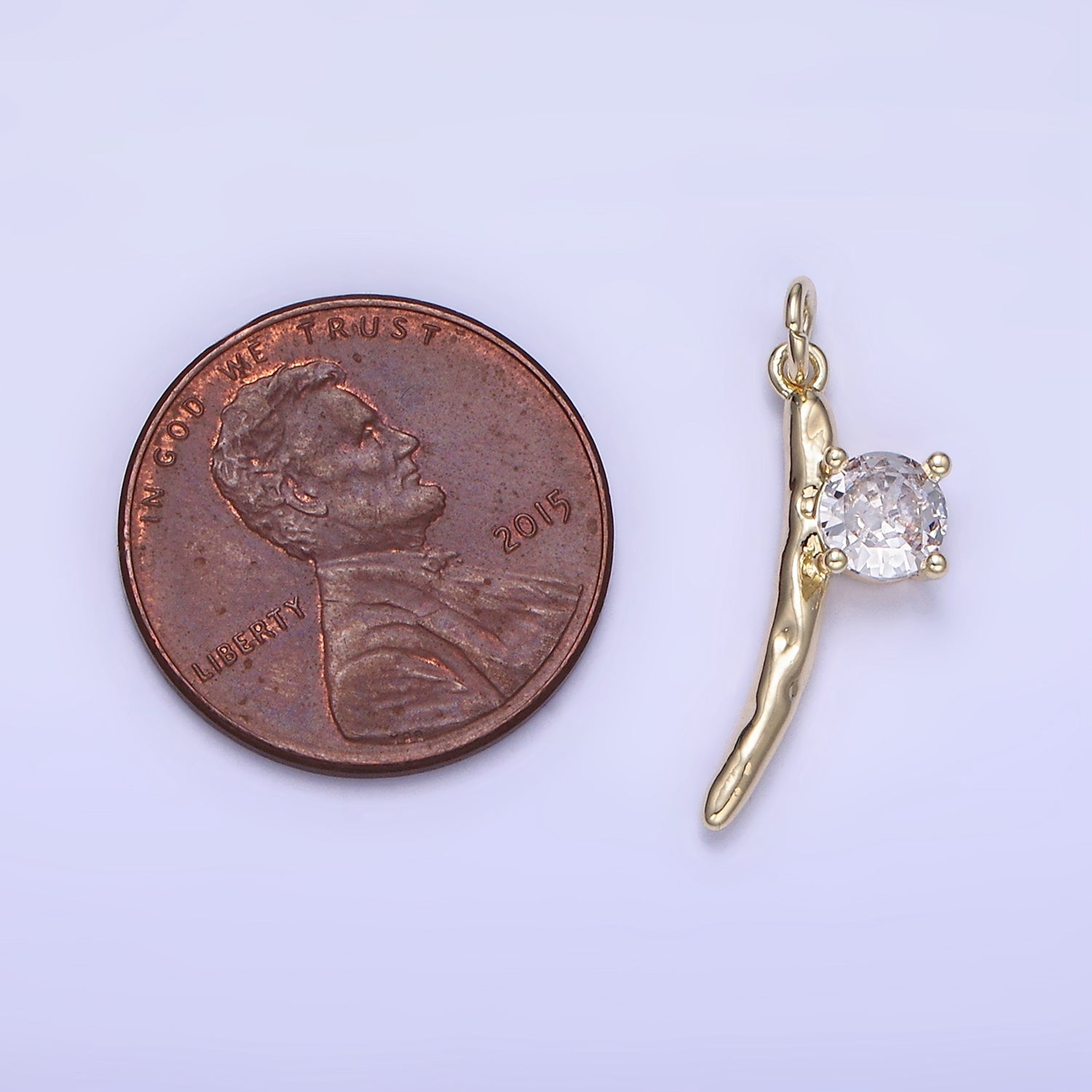 14K Gold Filled CZ Hammered Bar Charm | W654