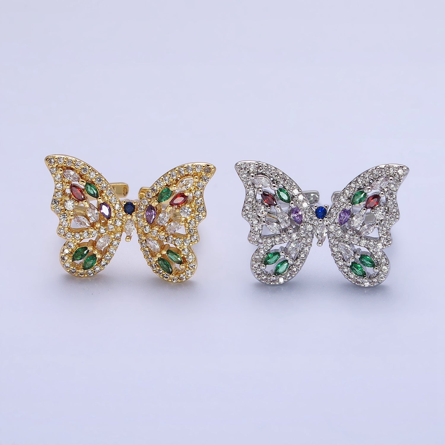 16K Gold Filled Wings Butterfly Multicolor Marquise CZ Statement Ring in Gold & Silver | AA1421 AA1422 - DLUXCA