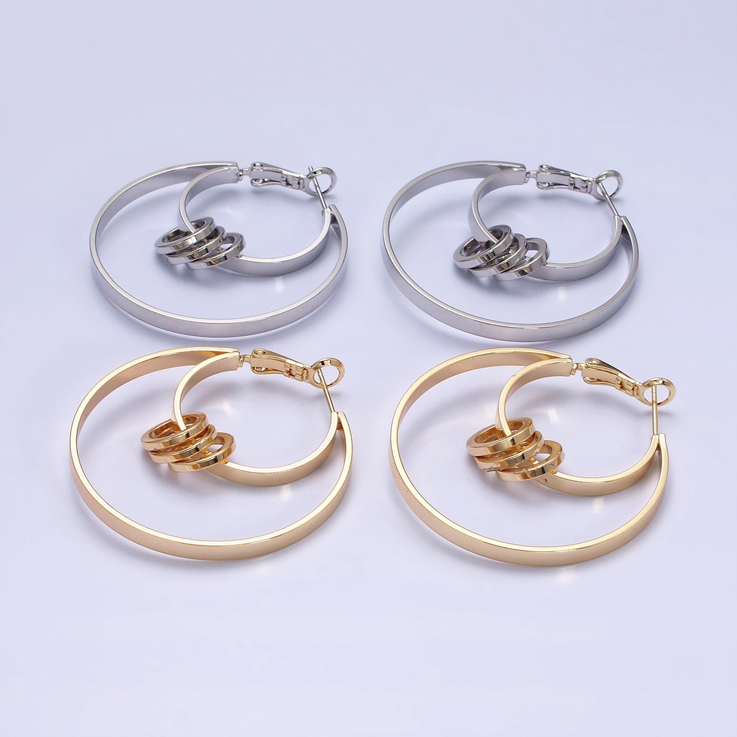 Double Hoop Earrings, Big Gold Hoops, Statement Earrings Silver Round Modern Hoop Earring AE051 AE052 - DLUXCA