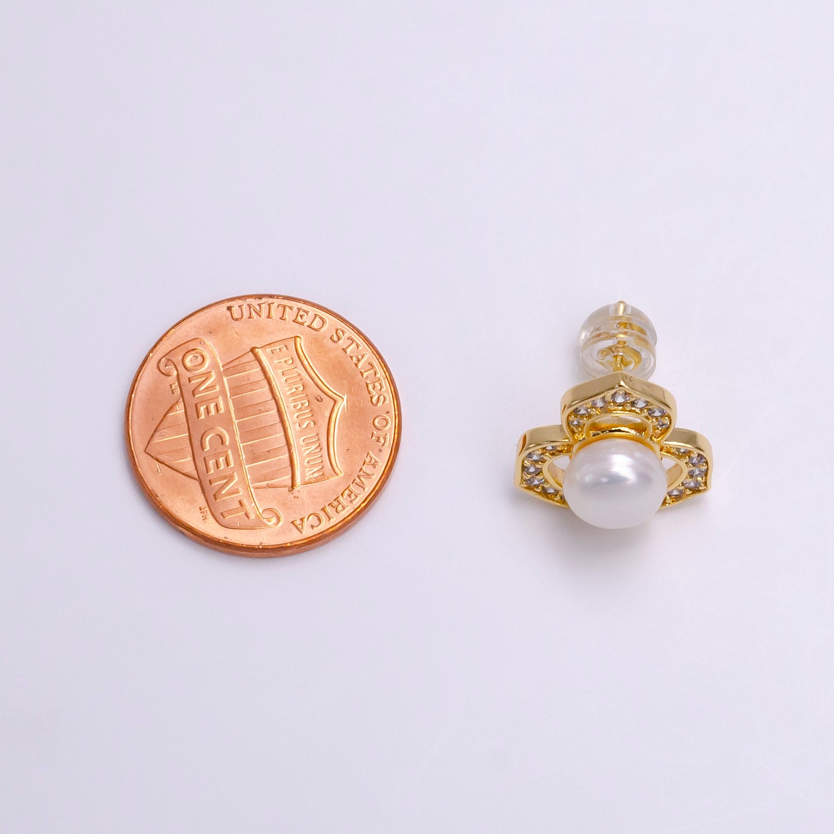 16K Gold Filled White, Pink Pearl Open Clear Micro Paved CZ Flower Stud Earrings | AE795 AE796 - DLUXCA