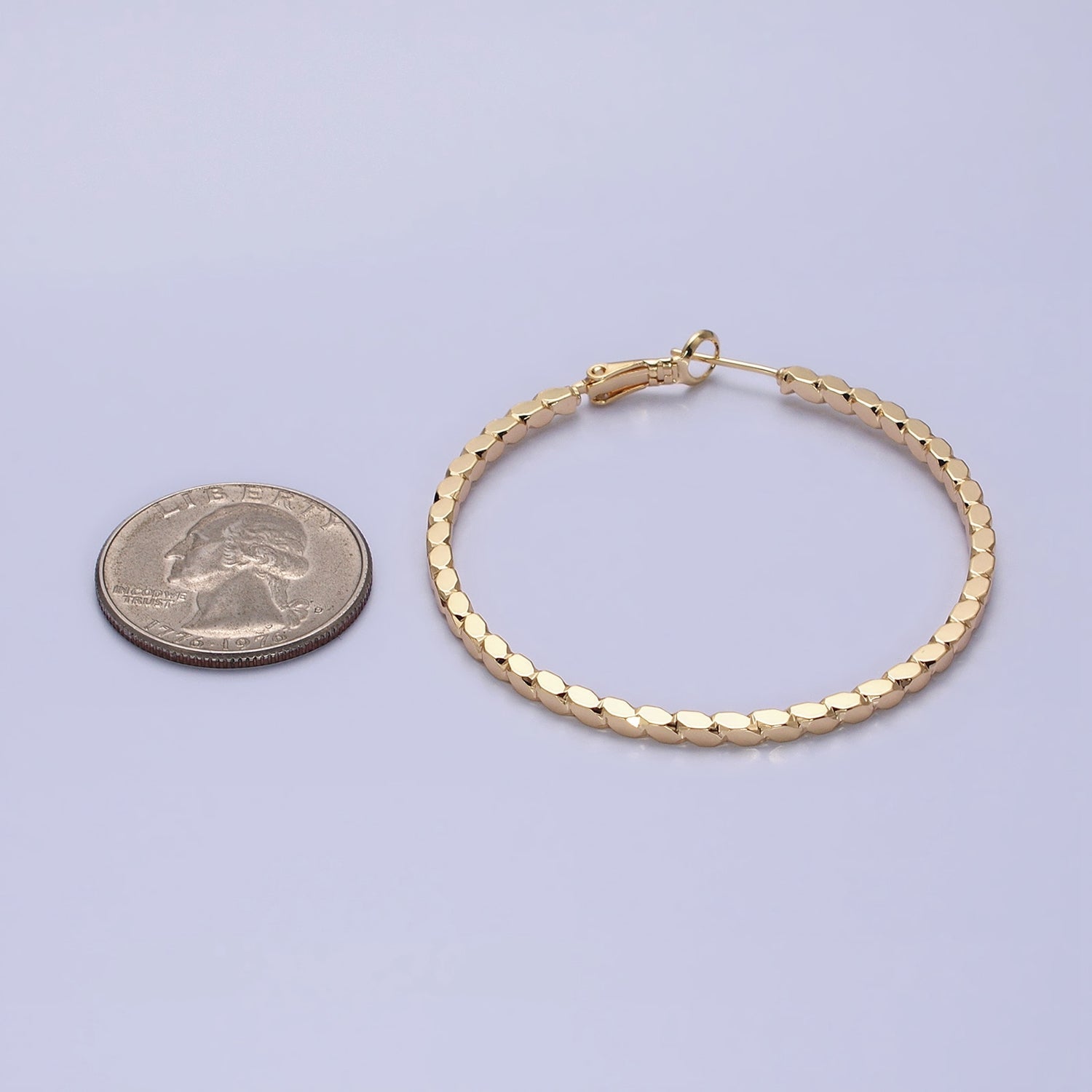 16K Gold Filled Oval Textured Geometric 40mm, 50mm Hinge Hoop Earrings in Gold & Silver | AB-1559 AB-1560 AB-1435 AB-1436