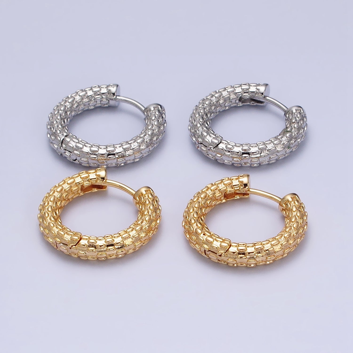 16K Gold Filled Dotted Textured 20.5mm Endless Hoop Earrings in Gold & Silver | AD885 AD886 - DLUXCA