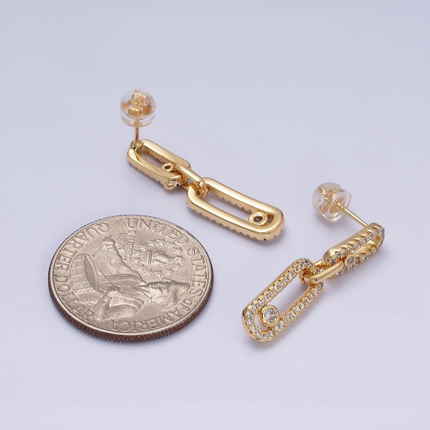 Pave Link Stud Earrings, Gold Filled Paper Clip Cable Link Earring Stud AD1359 - DLUXCA