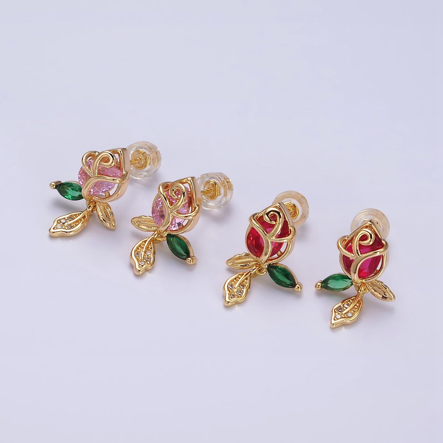 Pink Rose Flower Stud Earring AE-768 - DLUXCA