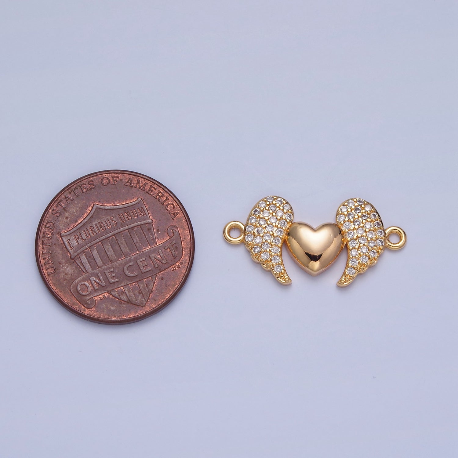 Dainty Angel Wing Heart CZ Gold Pave Charm Connector for Bracelet Necklace Supply W-561 - DLUXCA