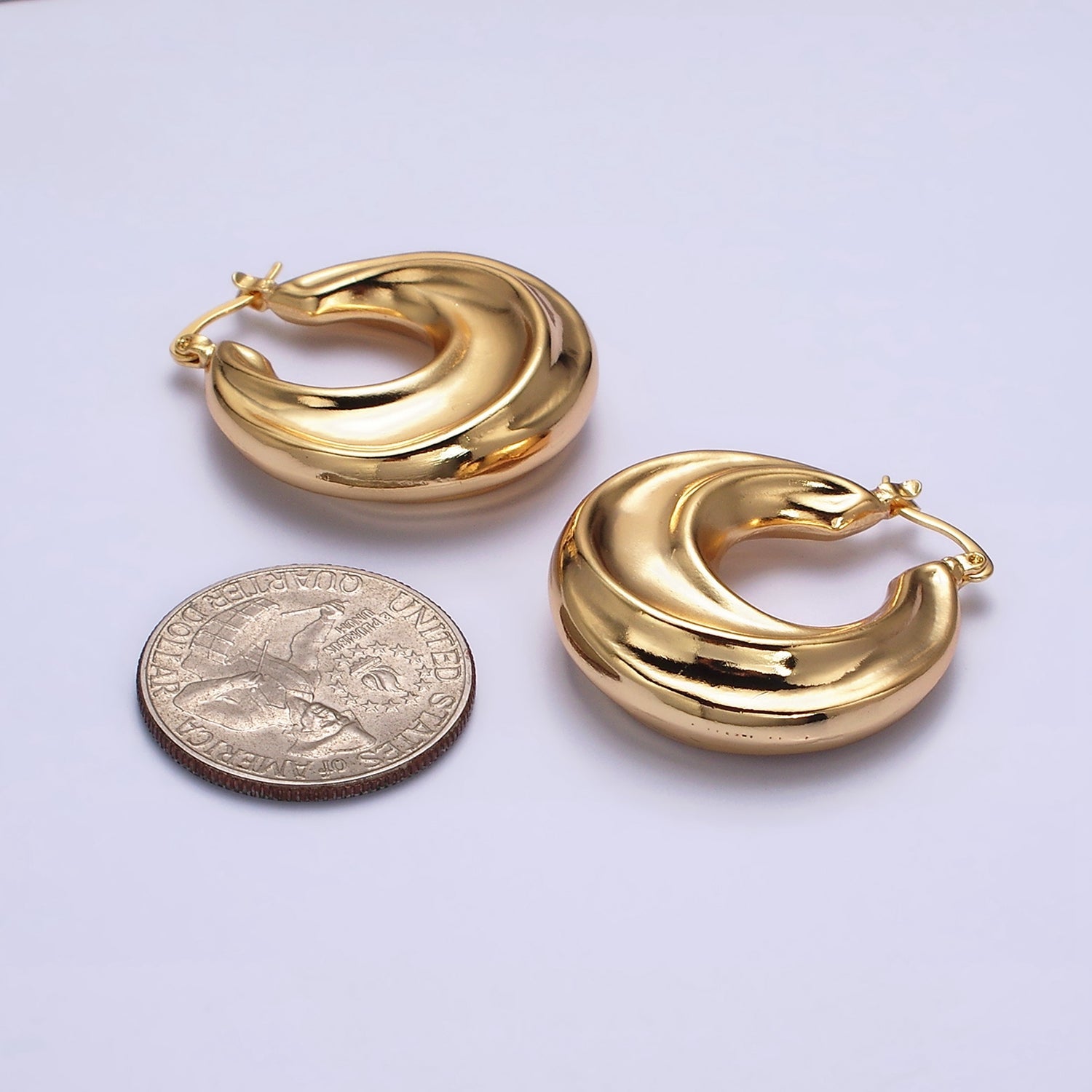 16K Gold Filled 30mm Chubby Twirl French Lock Latch Hoop Earrings | AE084 - DLUXCA