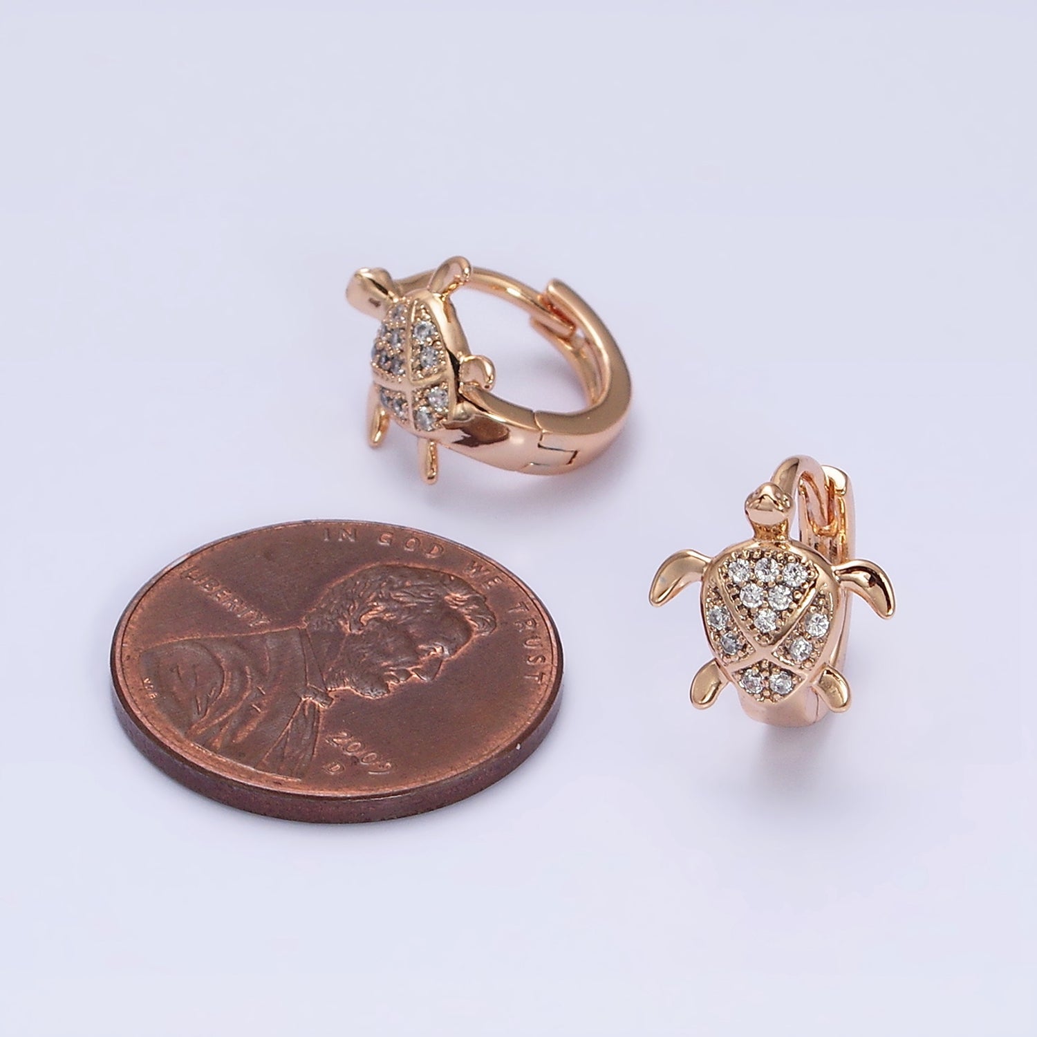18K Gold Filled Turtle Tortoise Micro Paved CZ Animal Huggie Earrings | AD1364 - DLUXCA