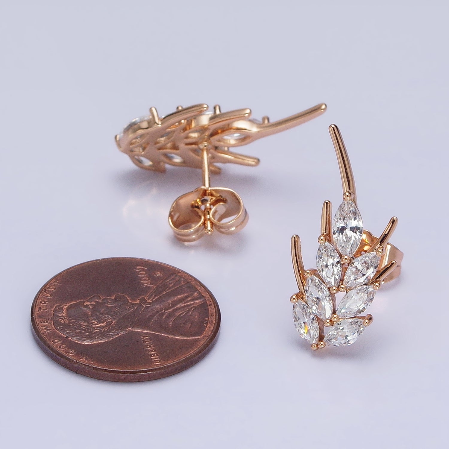 18K Gold Filled Clear, Pink Marquise CZ Bar Stud Earrings | AD1389 AD1390