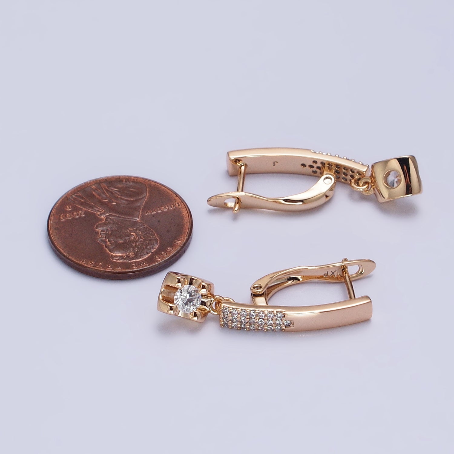 Dainty Huggie Earring Lever Back Earring with Small CZ Stone AB1057 - DLUXCA