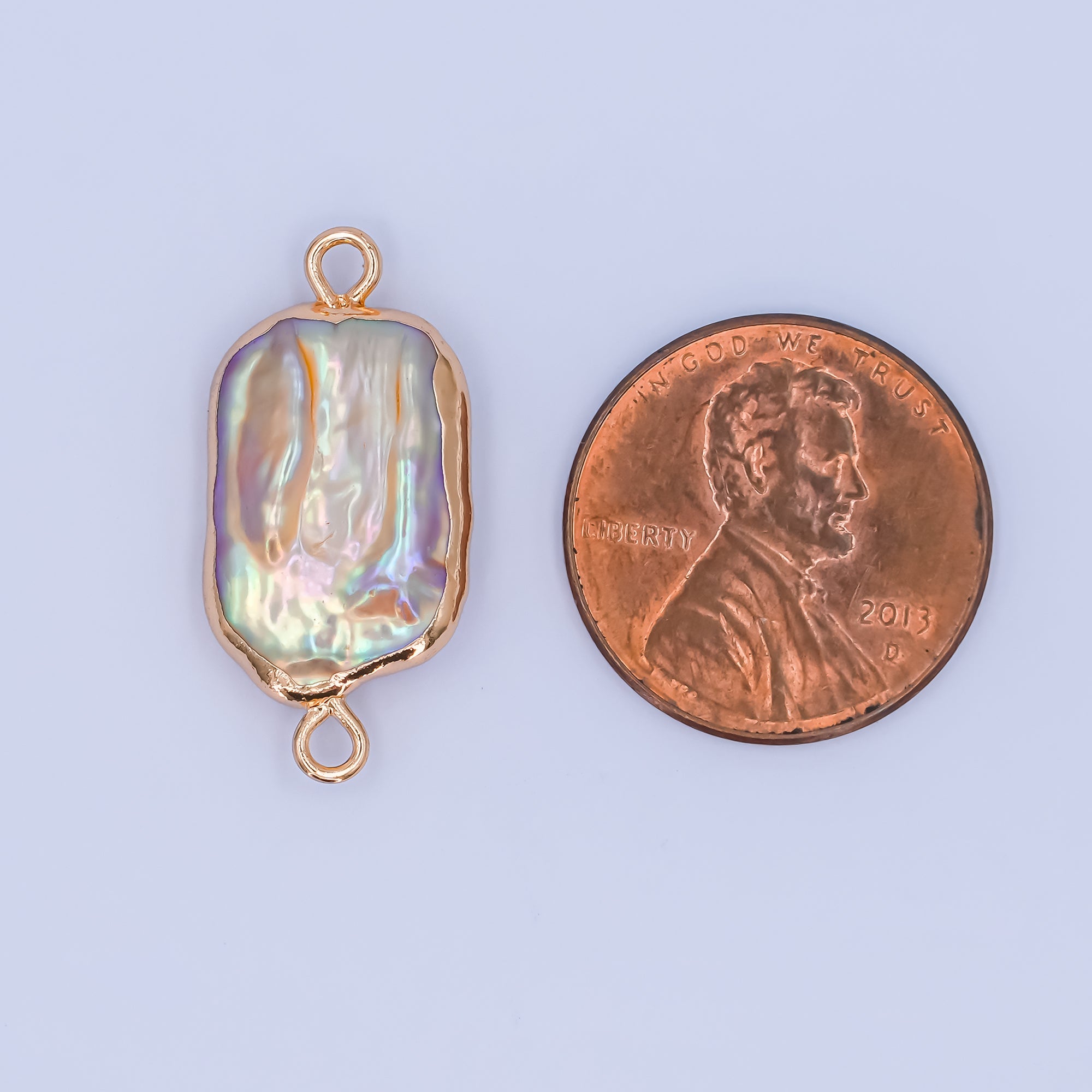 24K Gold Filled Iridescent Pastel Rectangular Biwa Freshwater Pearl Connector | P1945