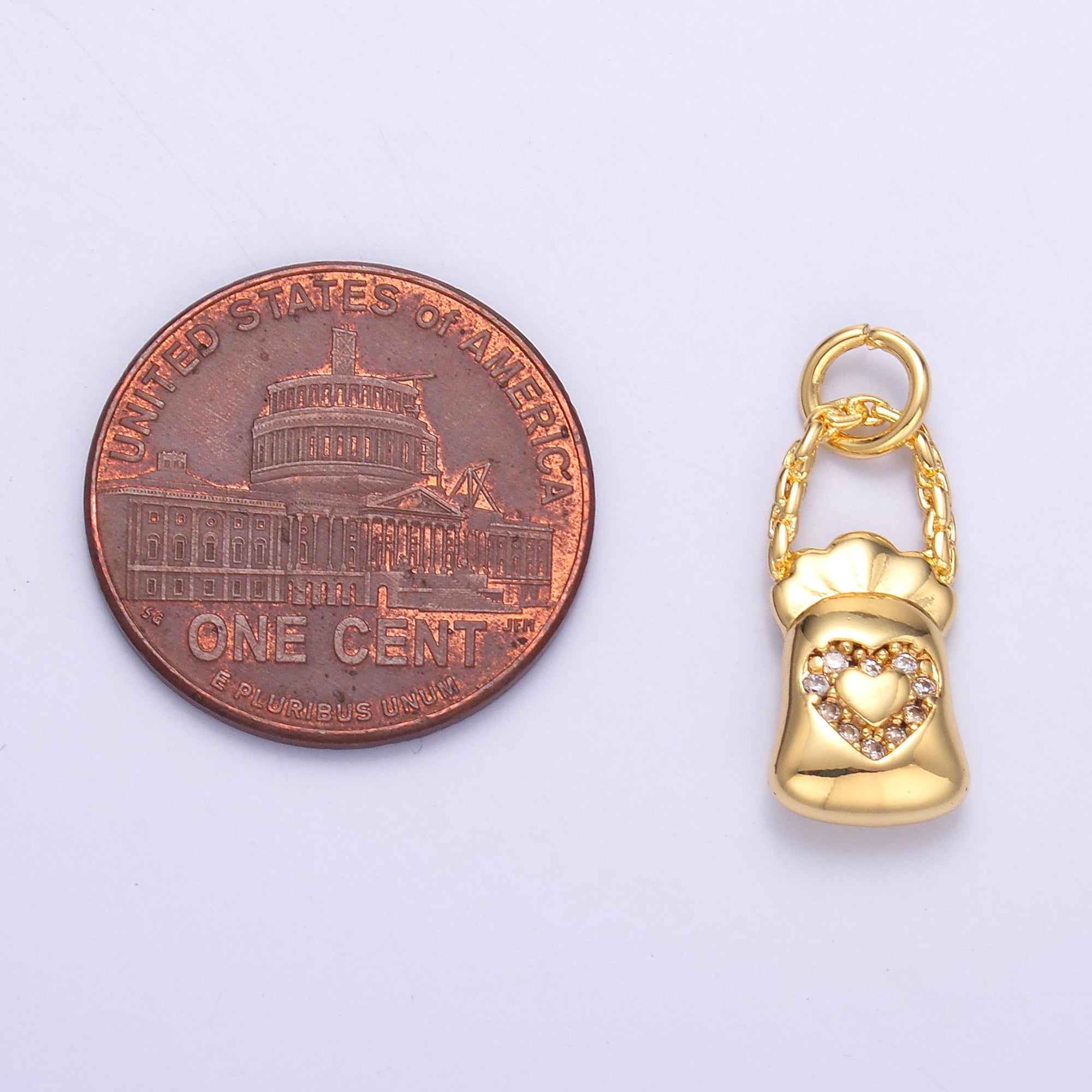 24K Gold Filled Micro Paved CZ Heart Bag Charm in Gold & Silver | C043