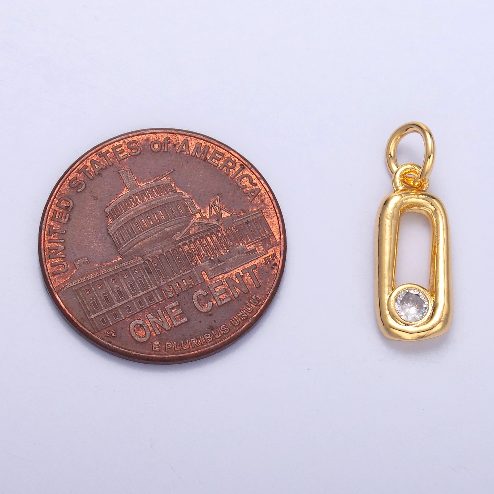 24K Gold Filled Clear CZ Oblong Link Charm in Gold & Silver | N056