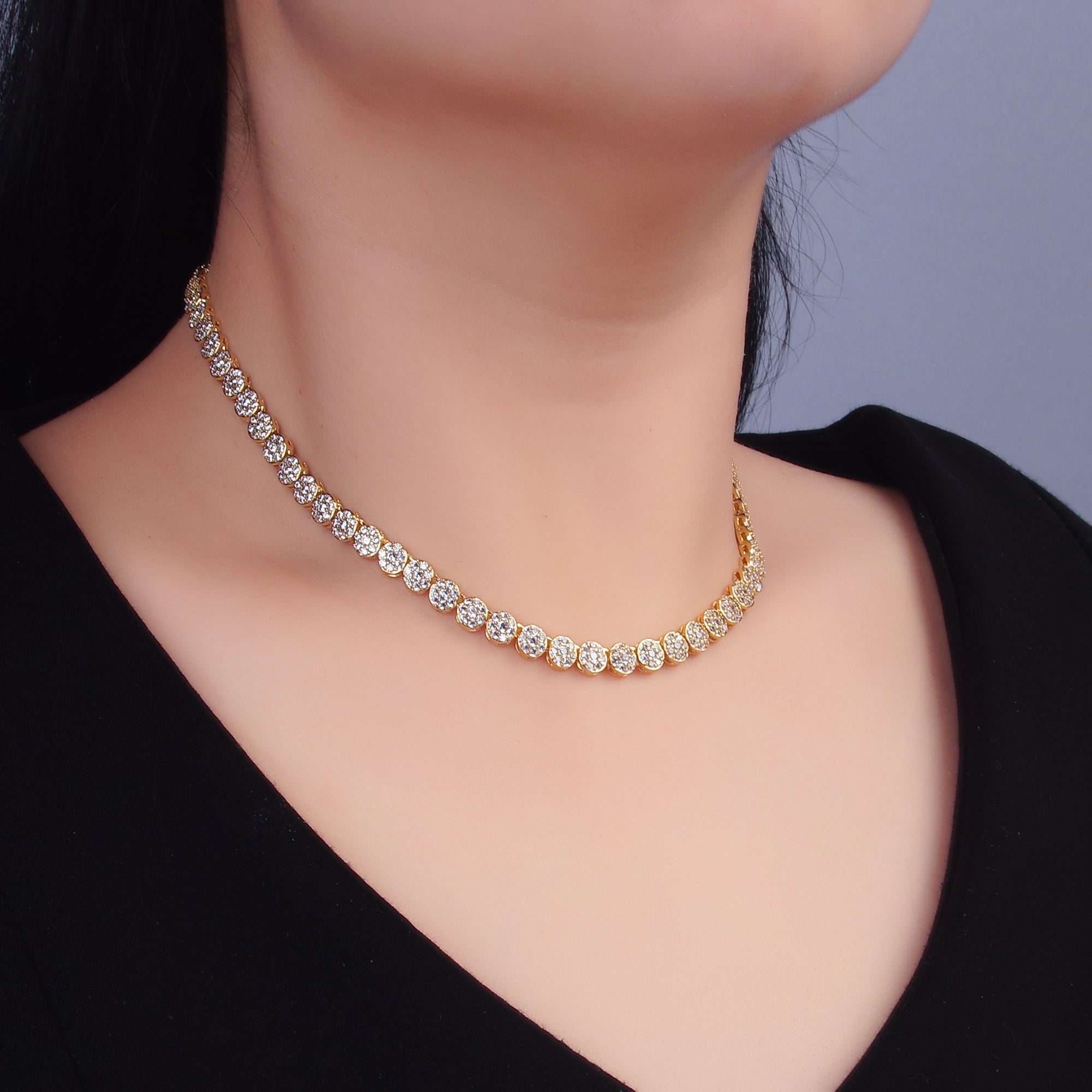 24K Gold Filled Micro Paved CZ Round Tennis Chain 16 Inch Necklace in Gold & Silver | WA-3030 WA-3031