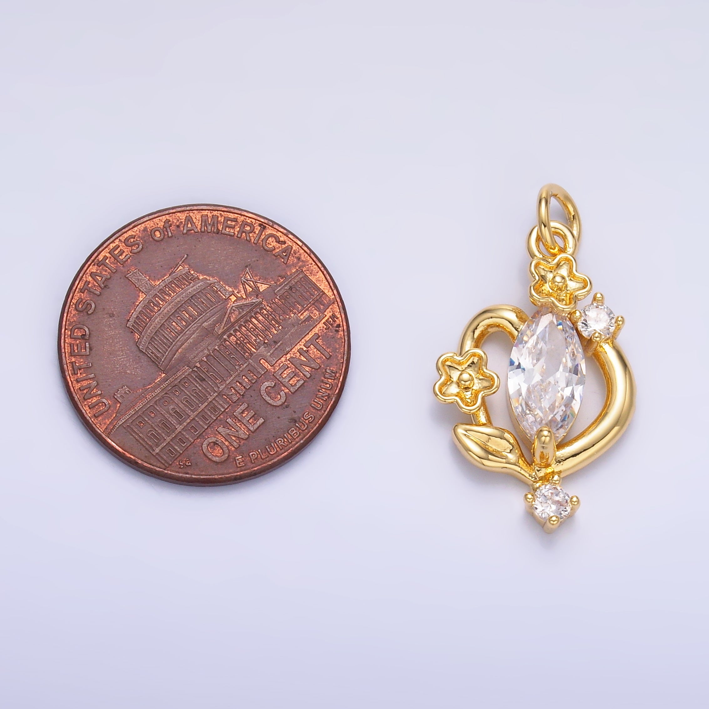 24K Gold Filled Marquise CZ Vine Flower Charm in Gold & Silver | C031