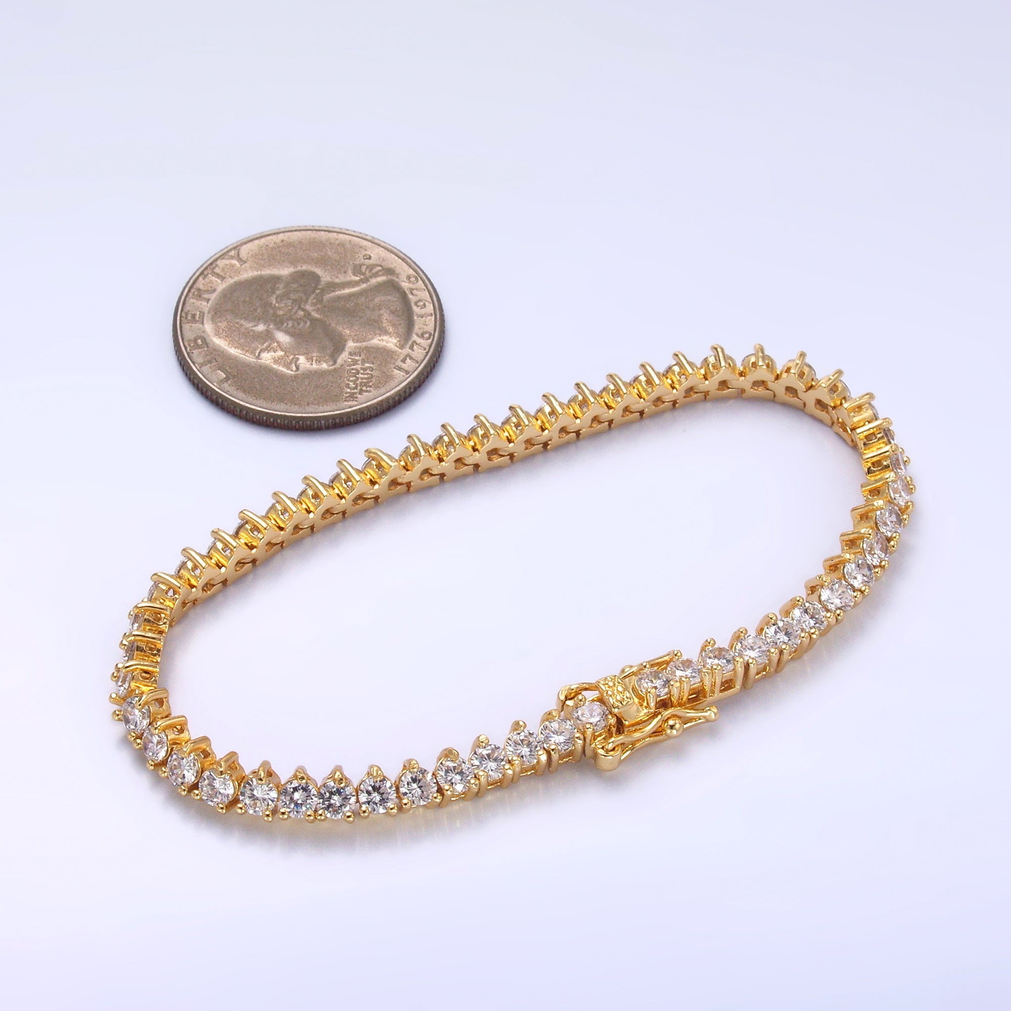 24K Gold Filled 4.2mm Three-Prong Tennis Chain Bracelet in Gold & Silver | WA-3034 WA-3035