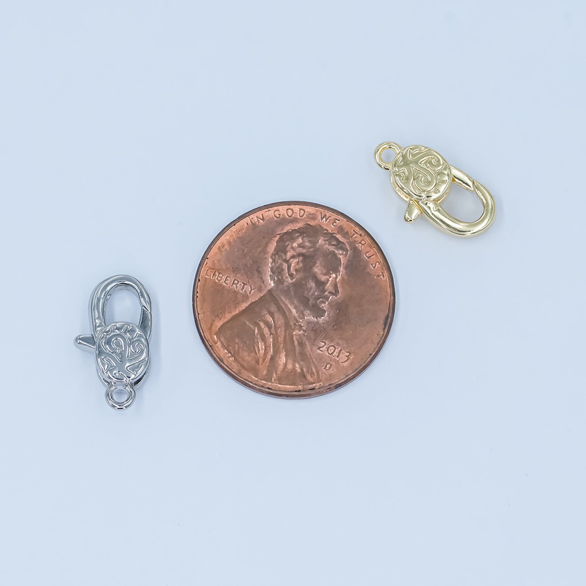 24K Gold Filled 13mm Artisan Engraved Lobster Claw Clasp Closure Finding in Gold & Silver | Z1139