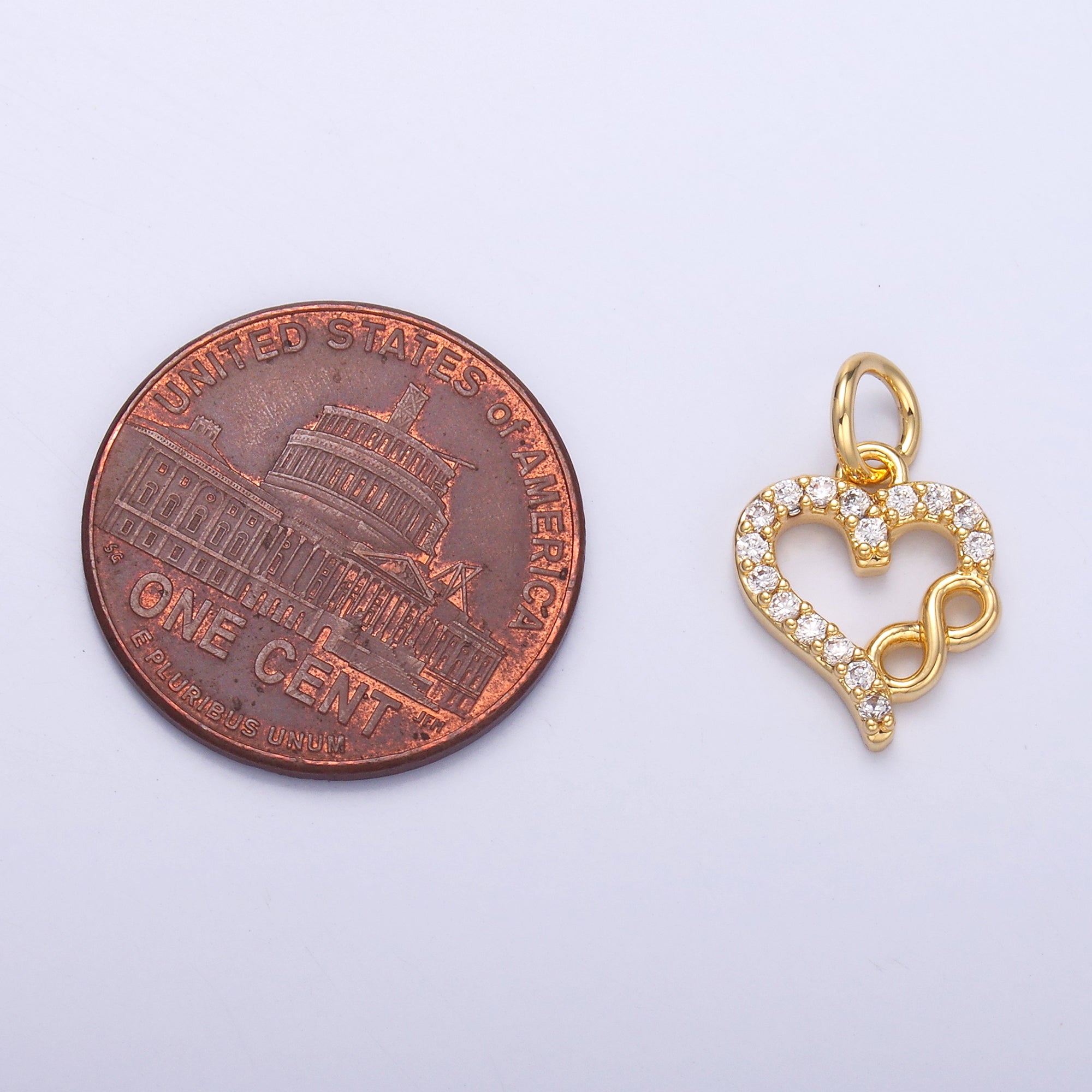 24K Gold Filled Micro Paved CZ Infinite Heart Charm in Gold & Silver | N023