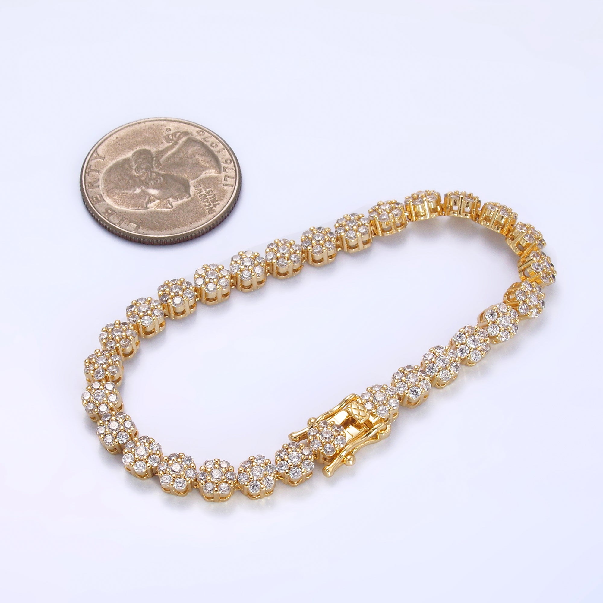 24K Gold Filled Micro Paved CZ Flower Tennis Chain Bracelet in Gold & Silver | WA-3038 WA-3039
