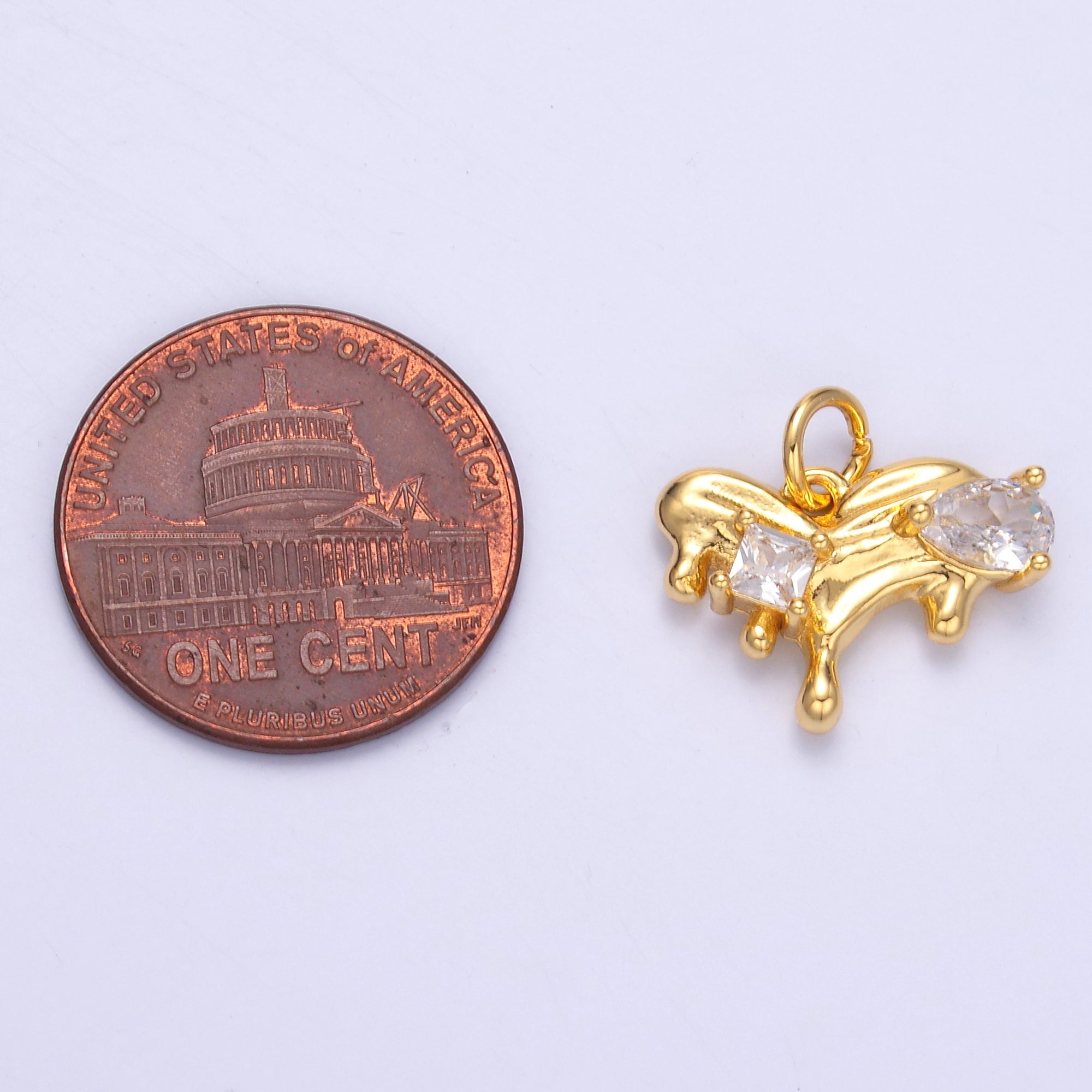 24K Gold Filled Clear CZ Molten Heart Charm in Gold & Silver | N020