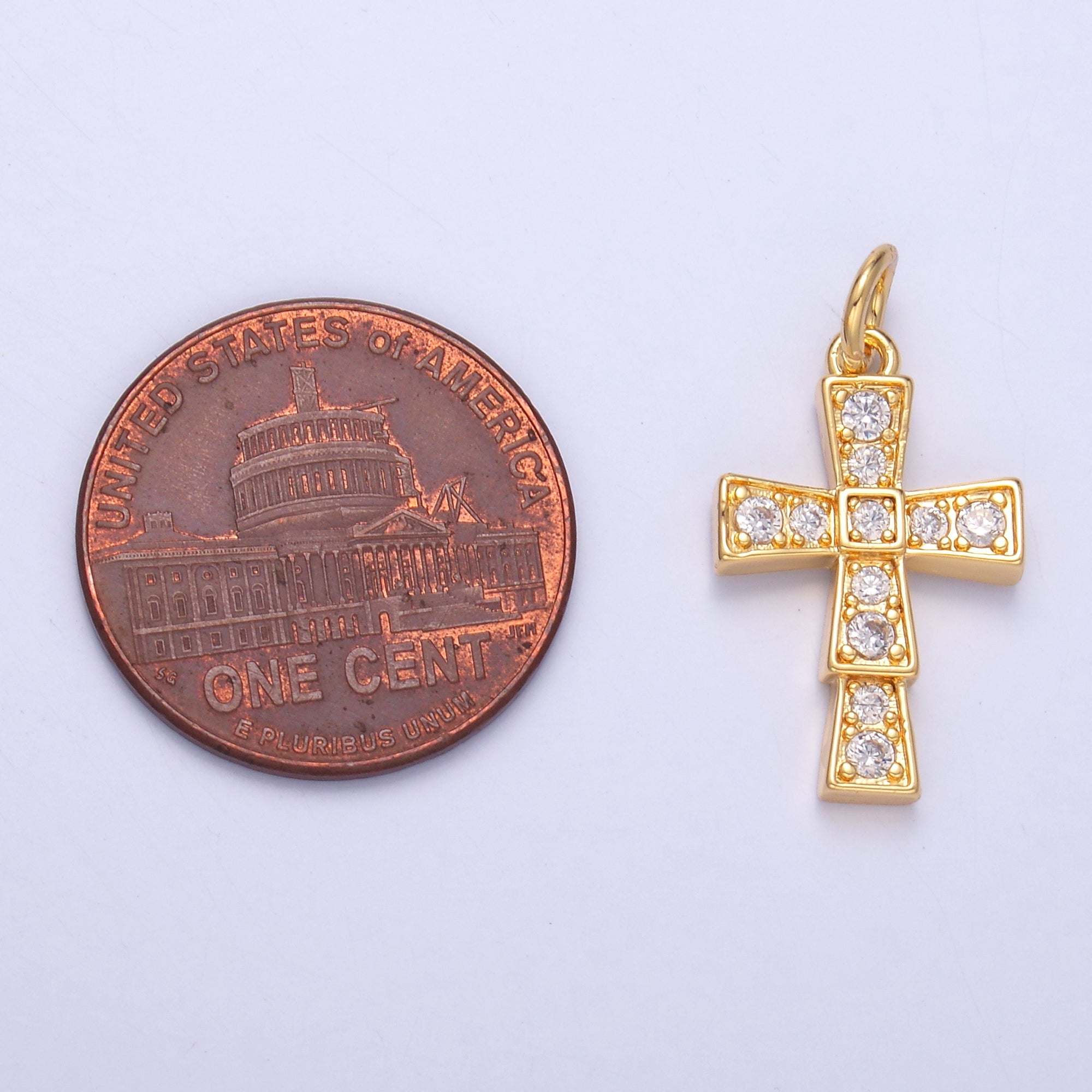 24K Gold Filled Micro Paved CZ Religious Cross Charm in Gold & Silver | C045
