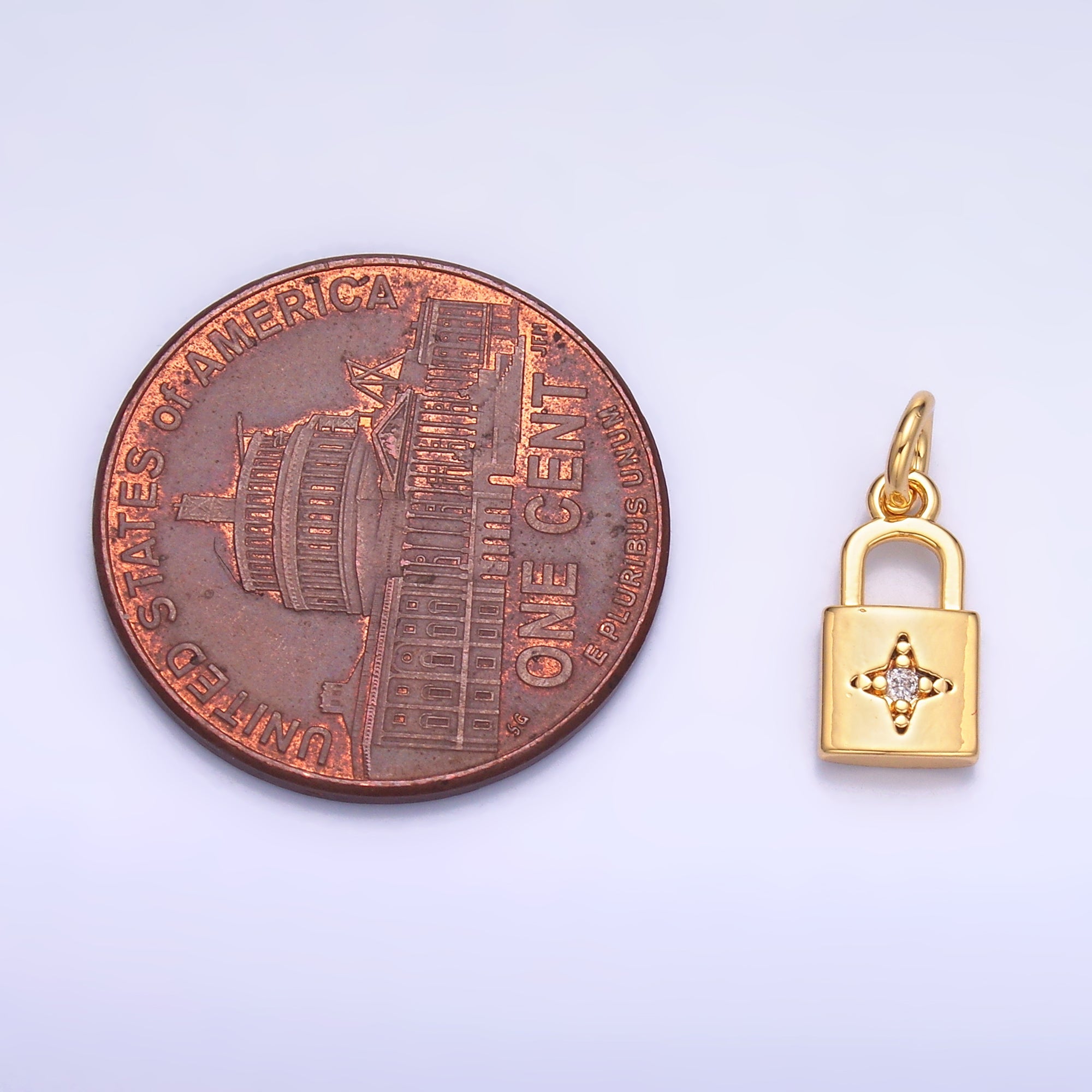 24K Gold Filled CZ Celestial Star Padlock Charm in Gold & Silver | E825