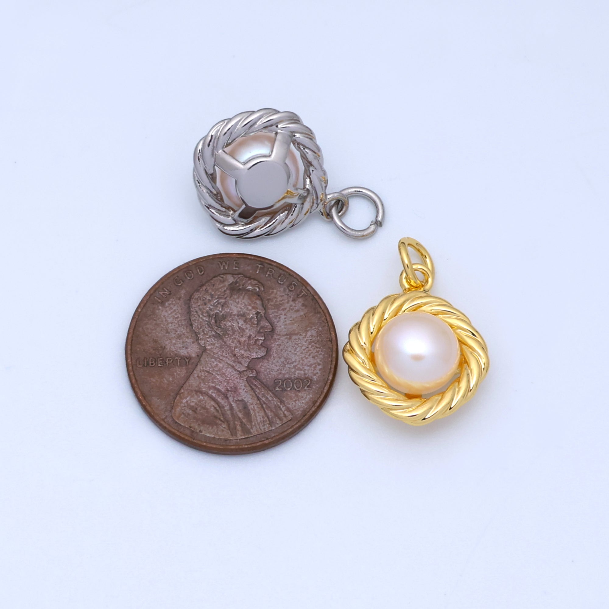 24K Gold Filled White Shell Pearl Croissant Bezel Rhombus Charm in Gold & Silver | N027