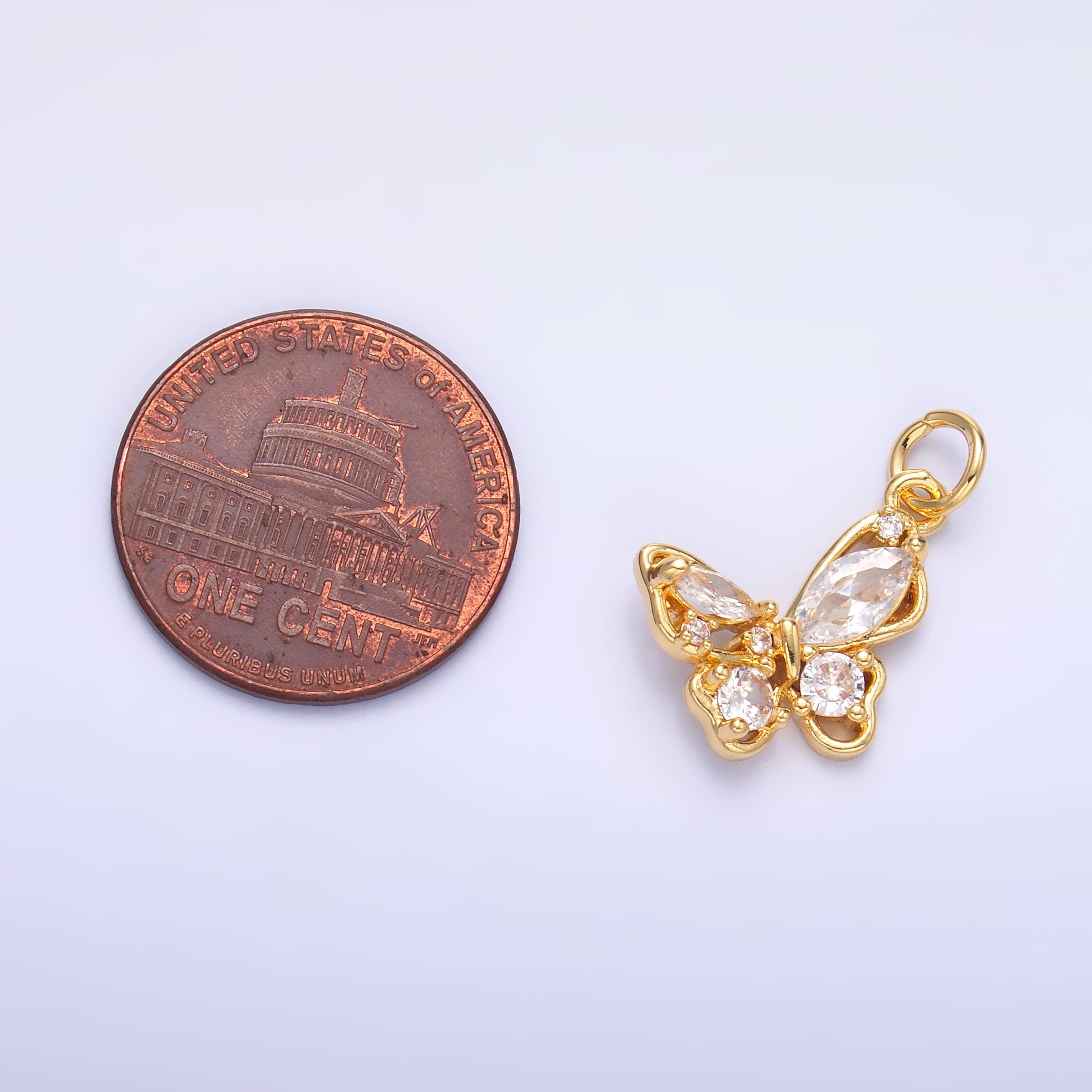 24K Gold Filled Cluster CZ Butterfly Insect Mini Charm in Gold & Silver | C034